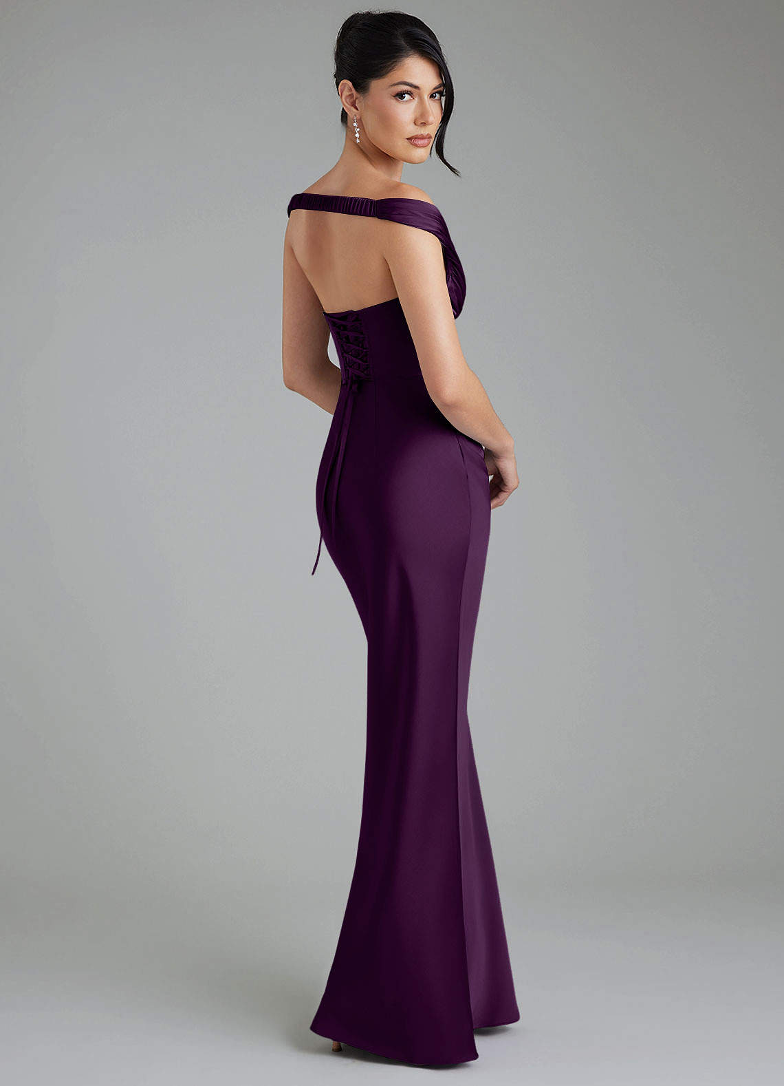 Stella Sheath V-Neck Stretch Satin Bridesmaid Dress in Grape