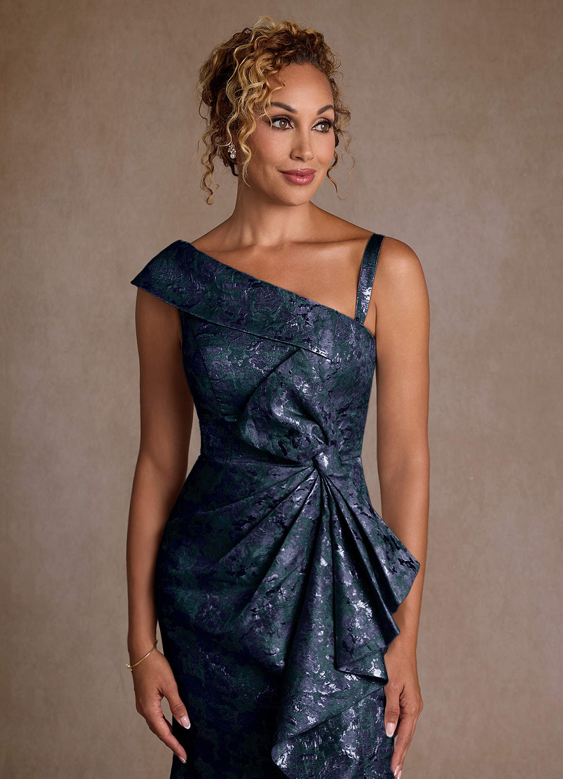 Hampton Mermaid One-Shoulder Jacquard Mother of the Bride Dress