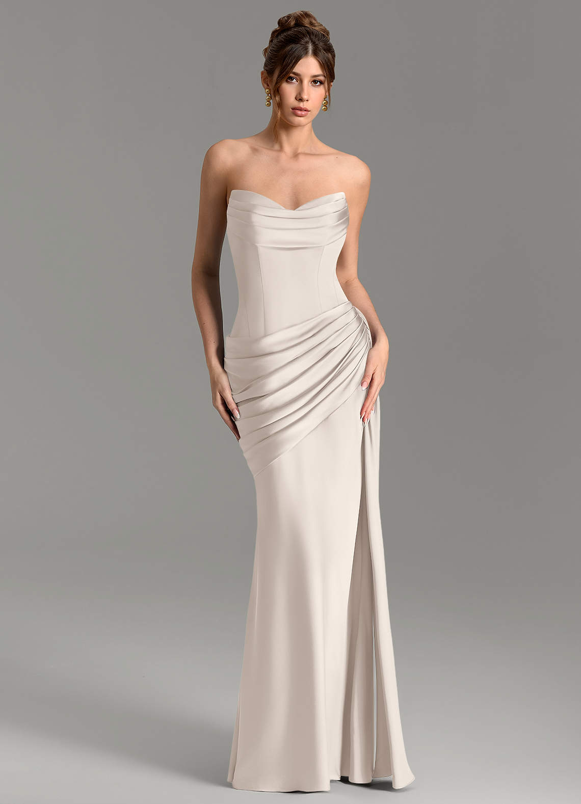 Zorah Mermaid Sweetheart Stretch Satin Bridesmaid Dress in White Alabaster