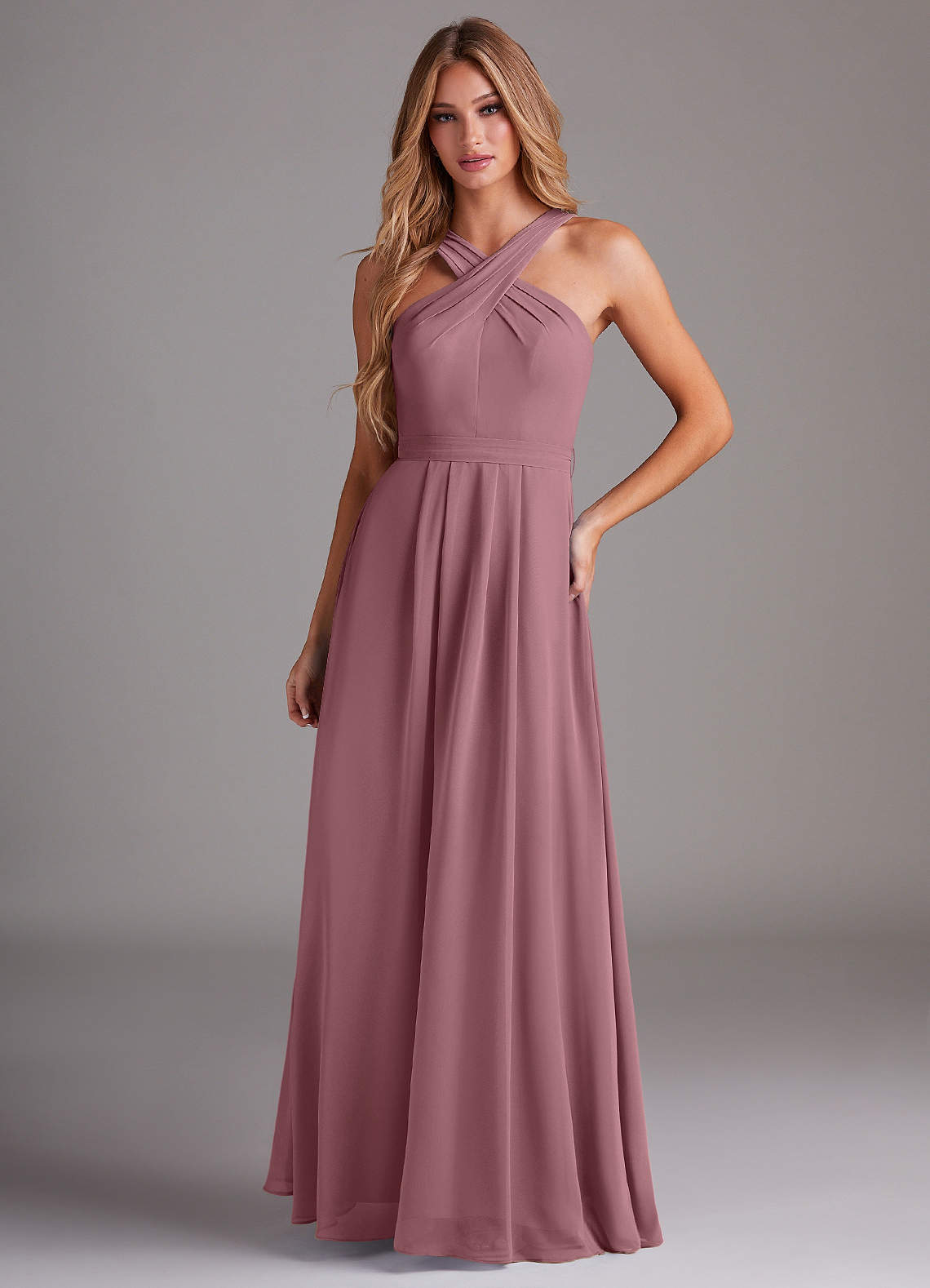 Dixie A-Line Halter Chiffon Bridesmaid Dress in Amethyst