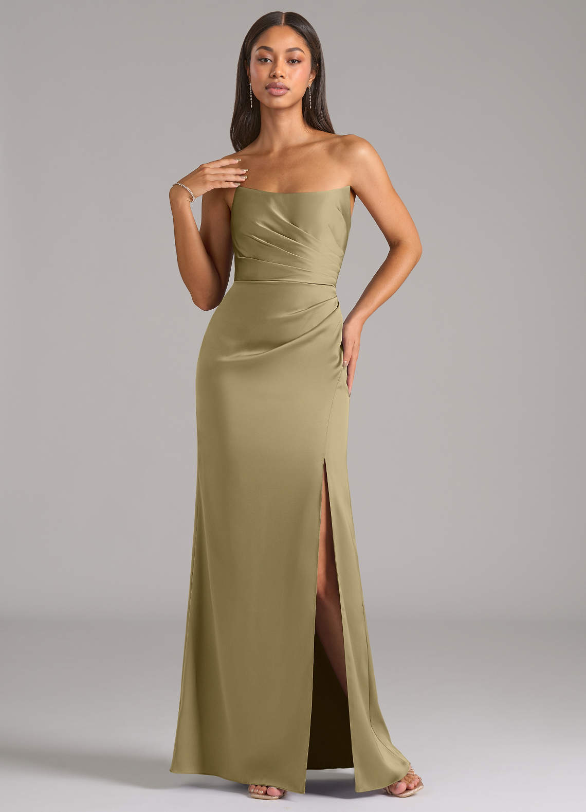 Marla Sheath Strapless Stretch Satin Bridesmaid Dress in Moss Green