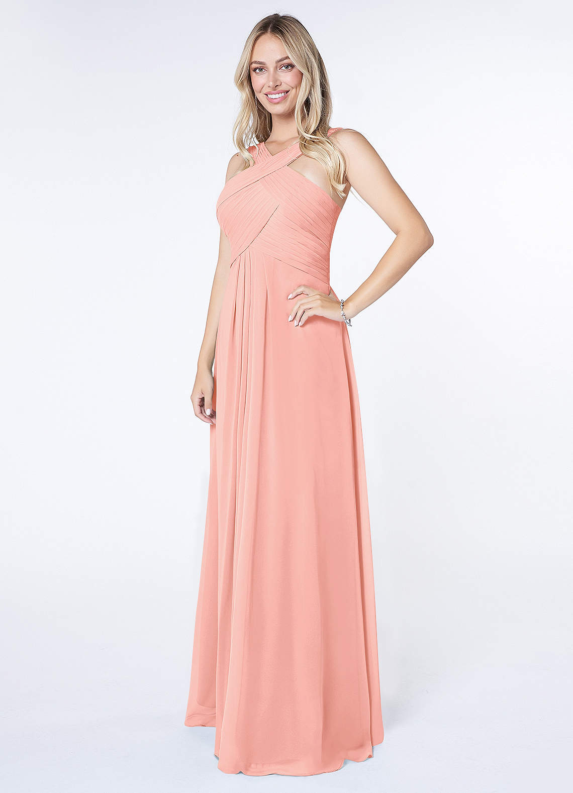 Kaleigh A-Line Halter Chiffon Bridesmaid Dress in Rosette