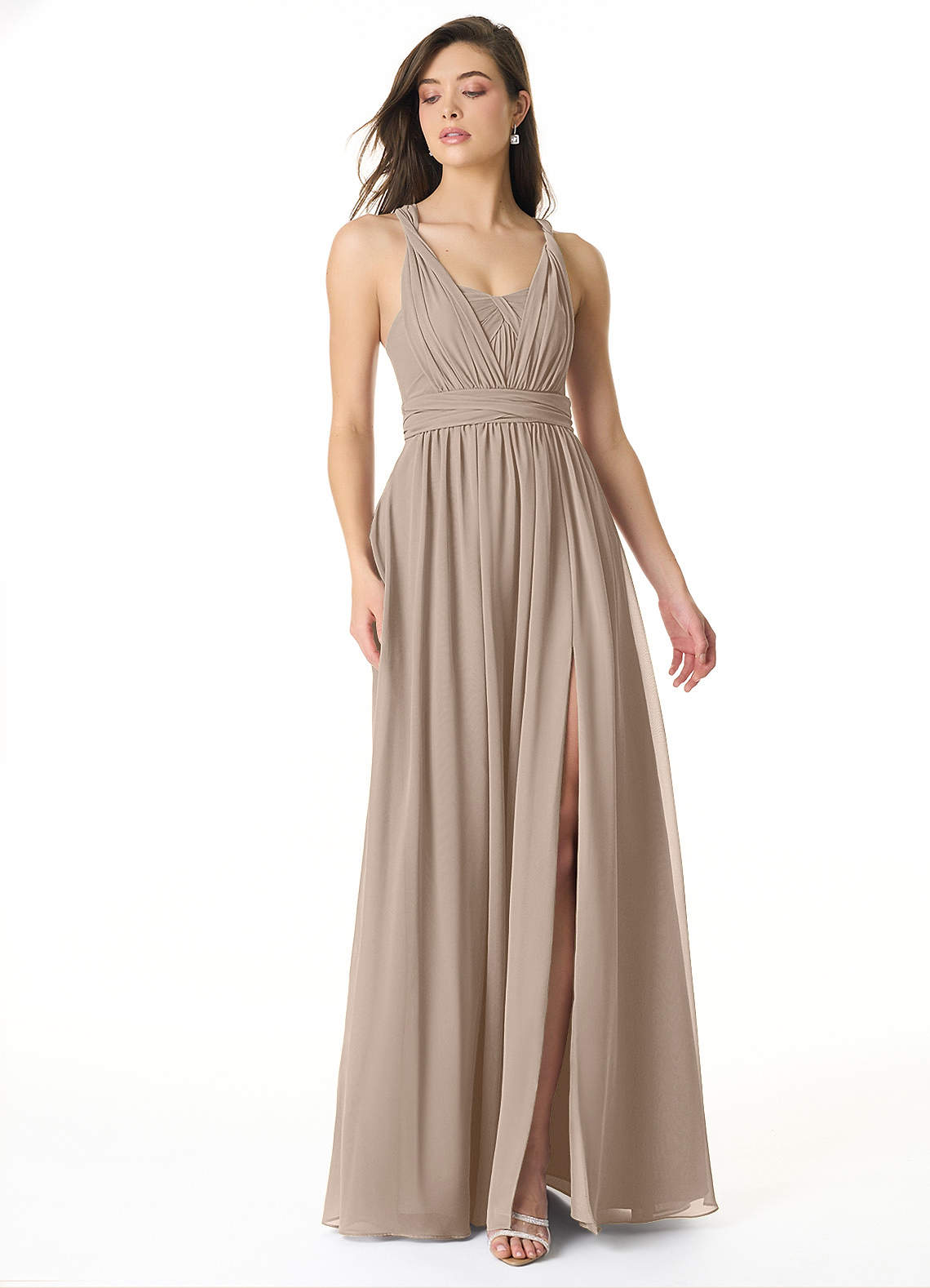 Olani A-Line V-Neck Chiffon Bridesmaid Dress in Taupe