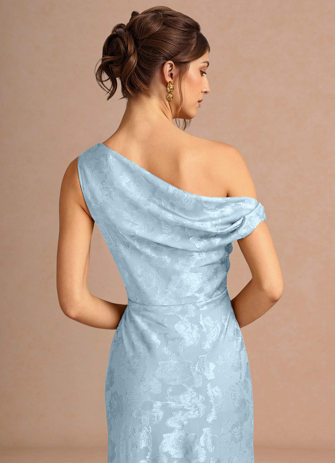 Kismet Mermaid One-Shoulder Fil Coupé Wedding Guest Dress in Powder Blue