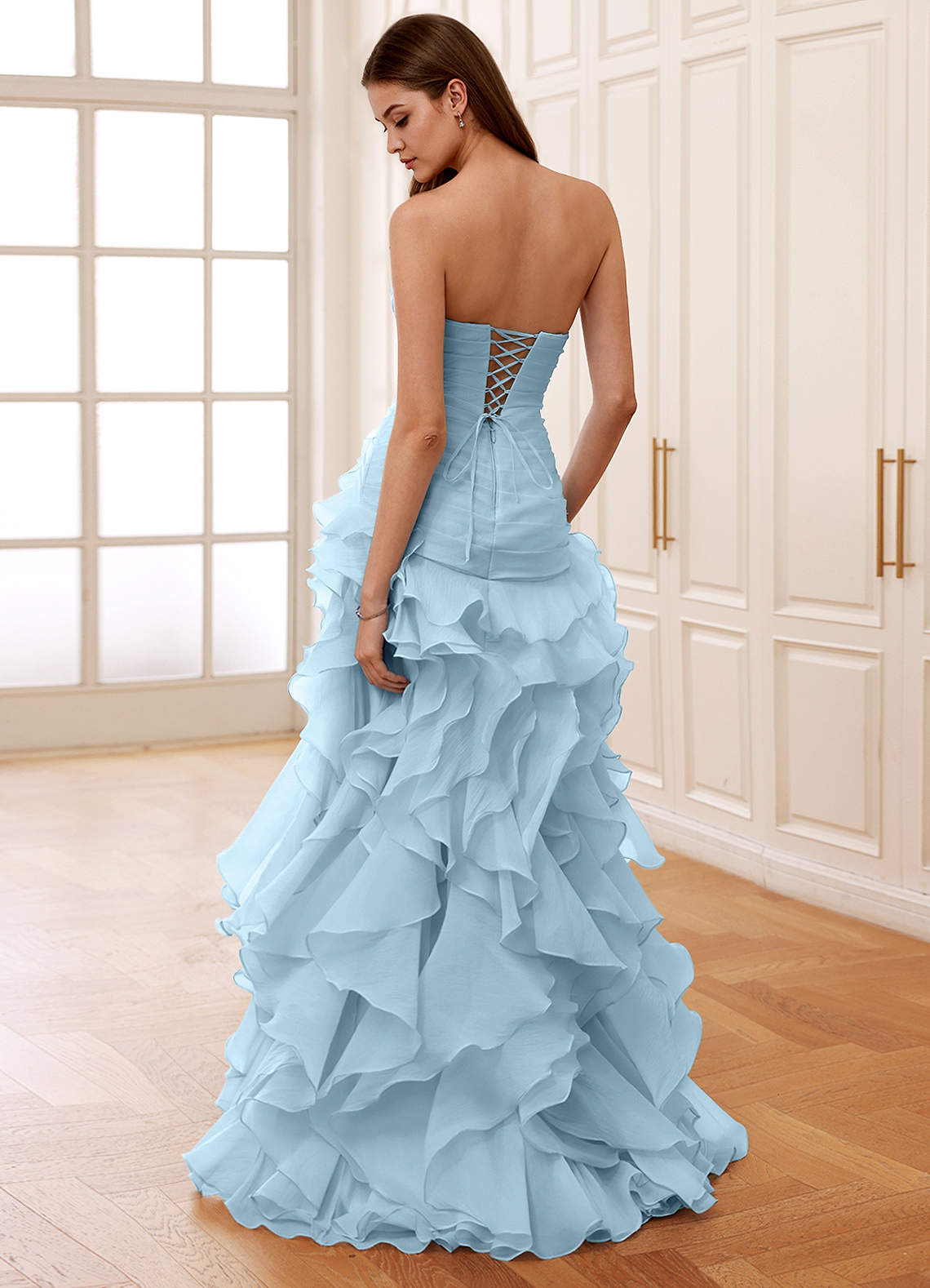 Christabelle Mermaid Sweetheart Chiffon Evening Dress in Shy Blue