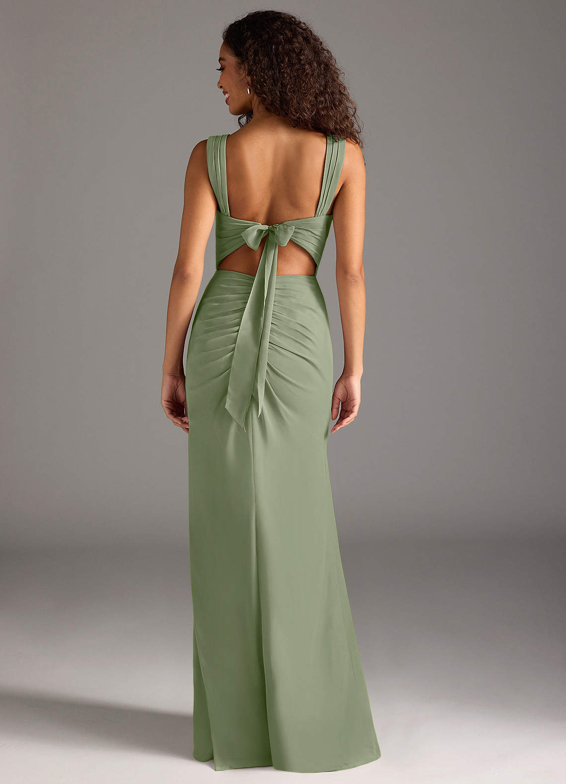 Jesaphine Sheath Square-Neck Chiffon Bridesmaid Dress in Pistachio