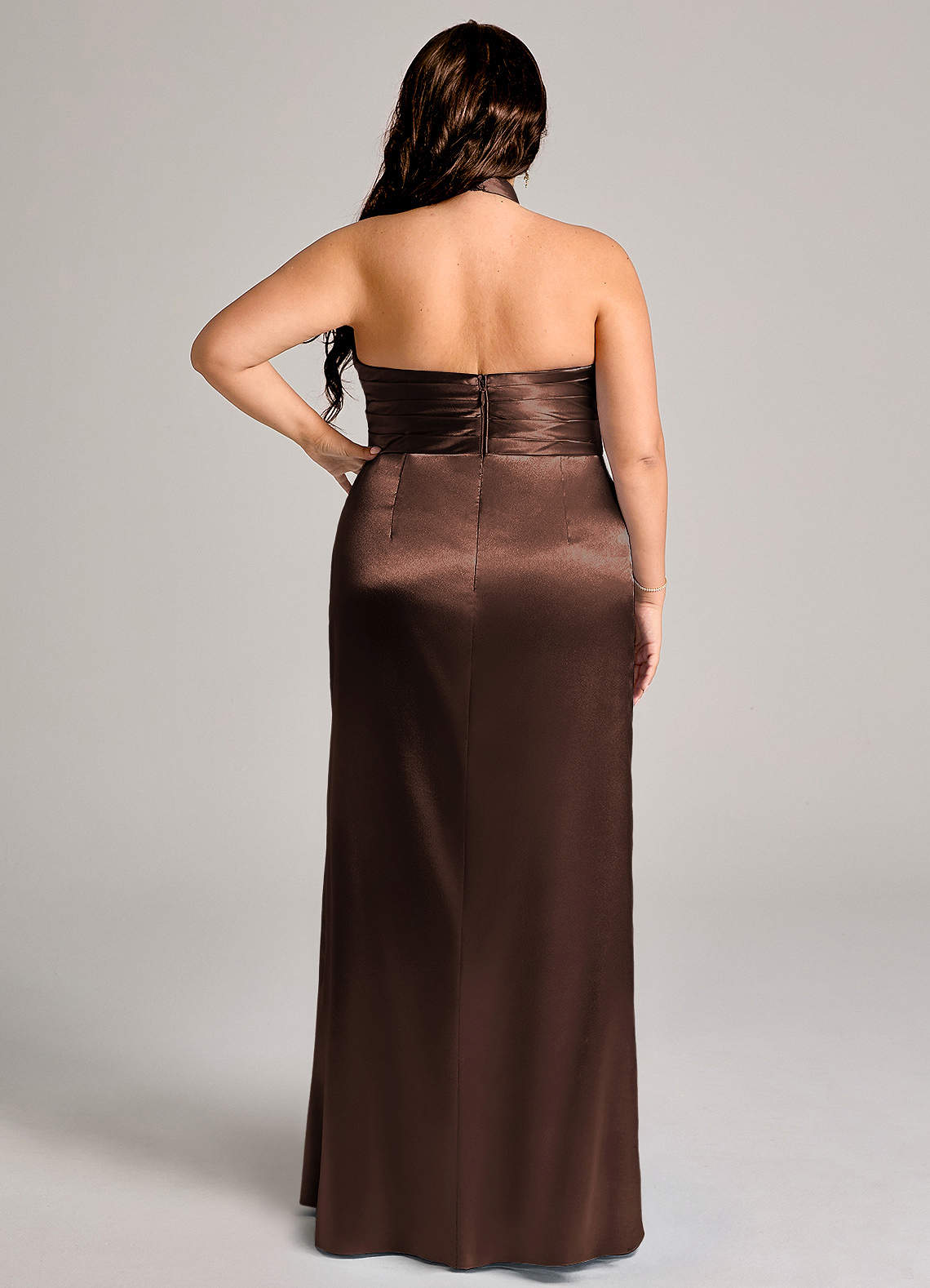 Jemma Sheath High-Neck Metallic Satin Bridesmaid Dress