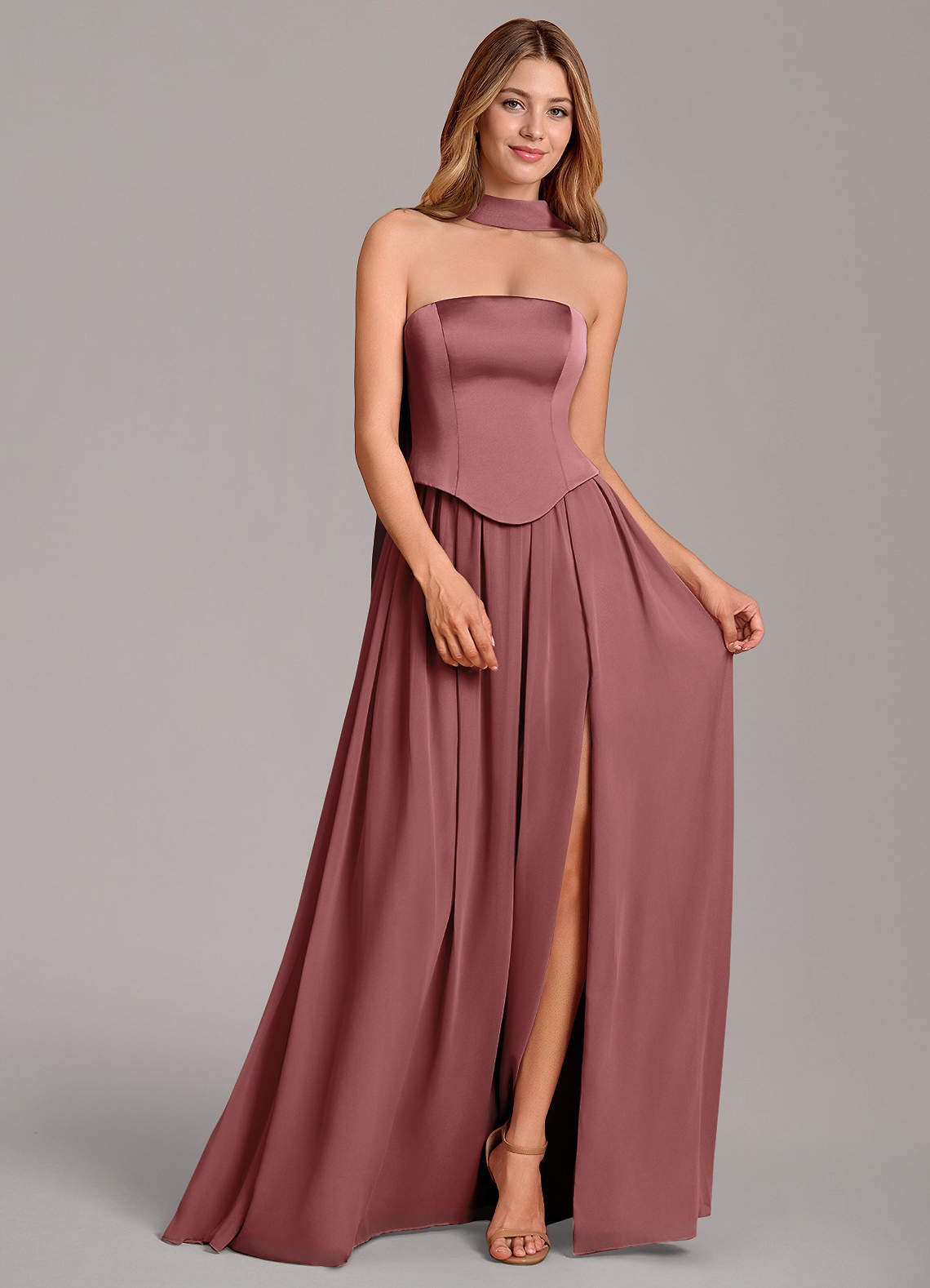 Cadence A-Line Strapless Chiffon and Stretch Satin Bridesmaid Dress in Amethyst