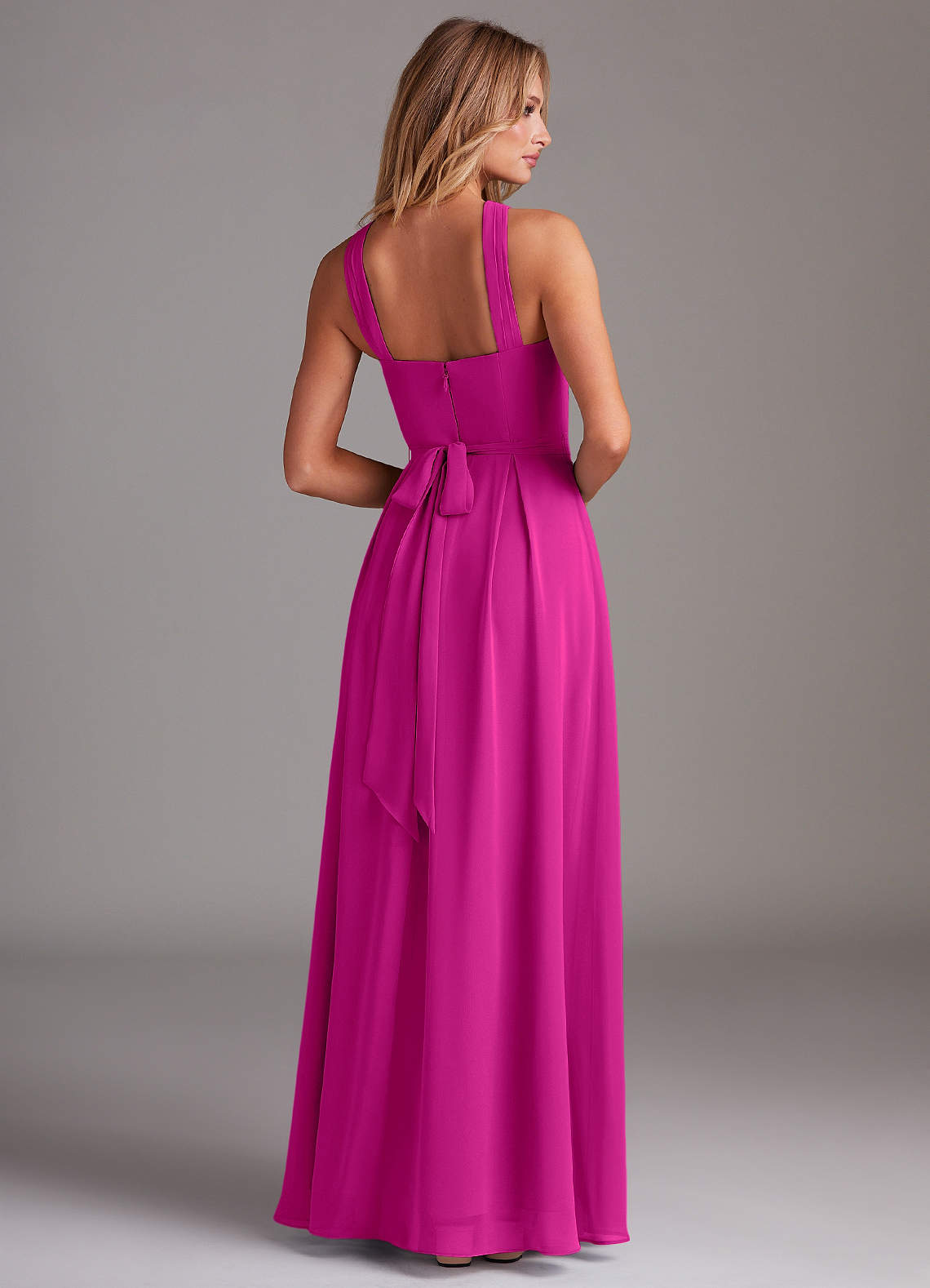 Dixie A-Line Halter Chiffon Bridesmaid Dress in Fuchsia