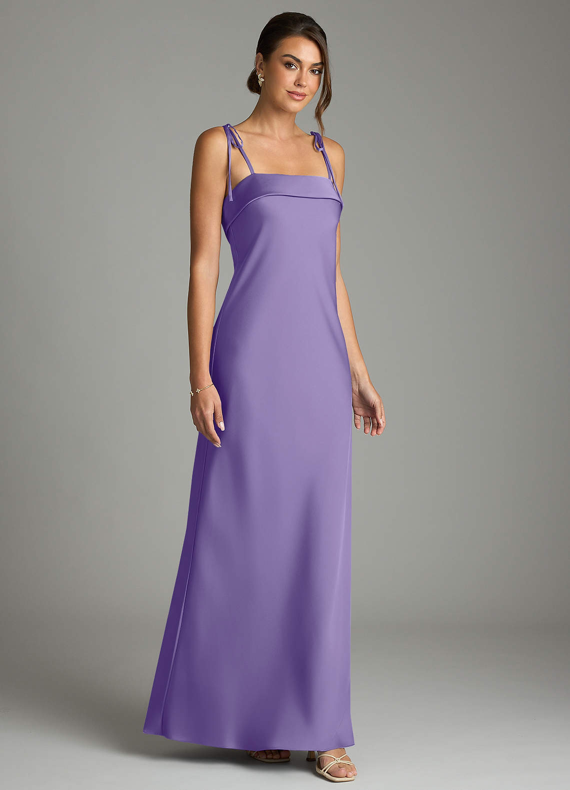 Ellia Sheath Straight-Neck Stretch Satin Bridesmaid Dress in Tahiti