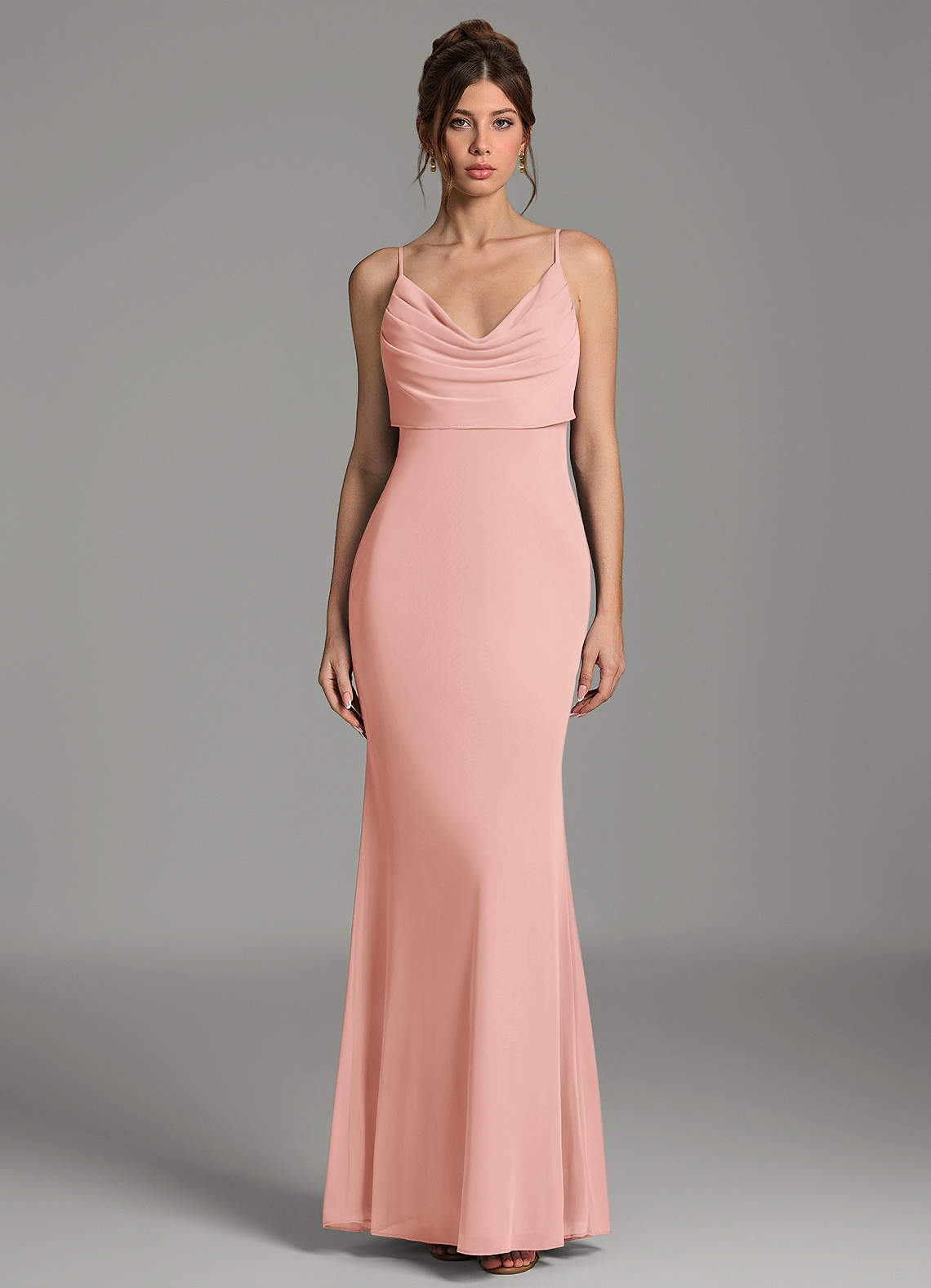 Zari Mermaid Cowl-Neck Mesh Bridesmaid Dress in Rosette