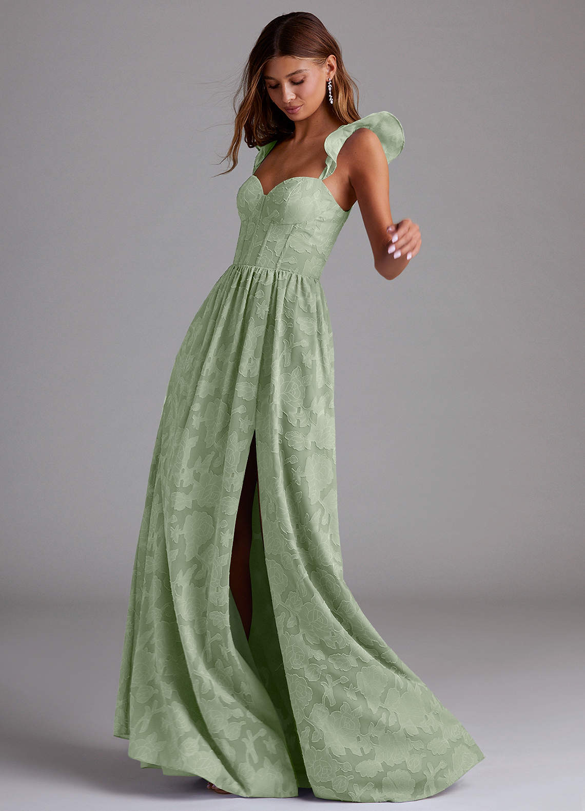 Denisse A-Line Sweetheart Floral Burnout Bridesmaid Dress in Dusty Sage