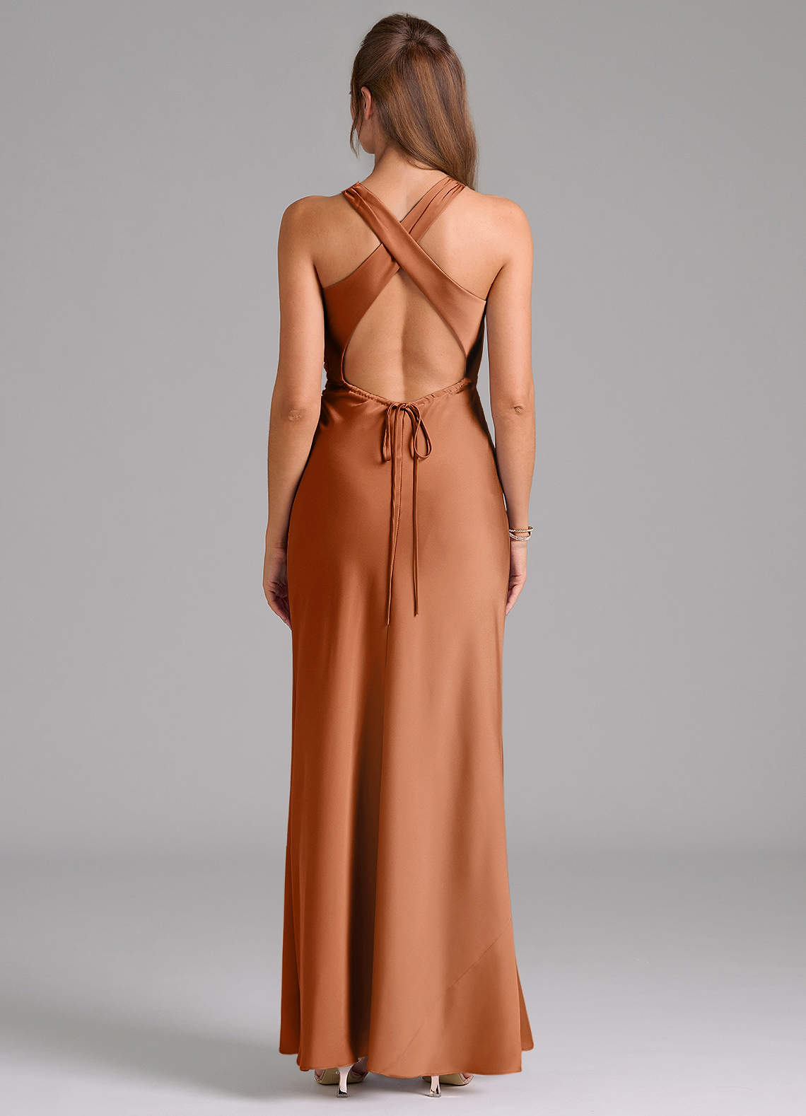 Evadne Sheath Scoop-Neck Stretch Satin Bridesmaid Dress in Copper