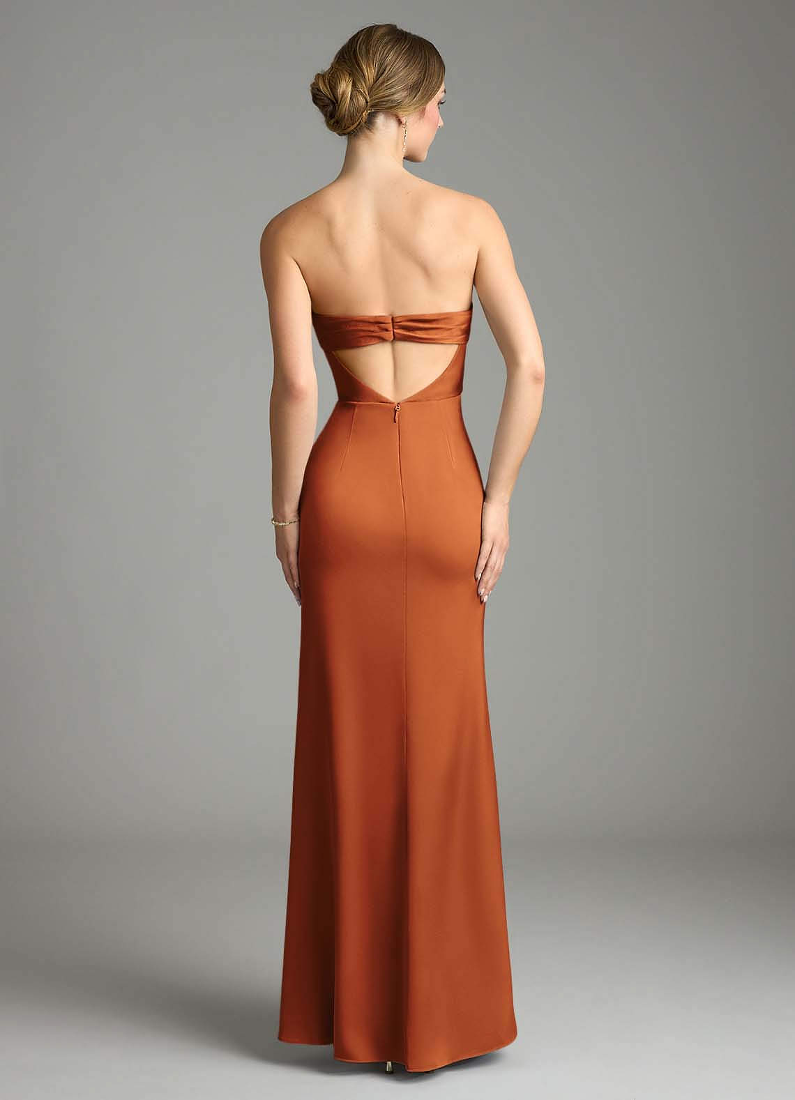 Leonis Mermaid Cowl-Neck Stretch Satin Bridesmaid Dress in Cinnamon