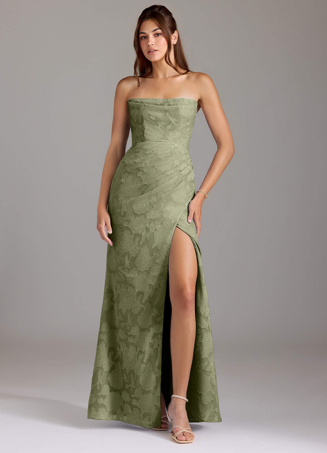 Leonis Sheath Strapless Floral Burnout Bridesmaid Dress in Pistachio