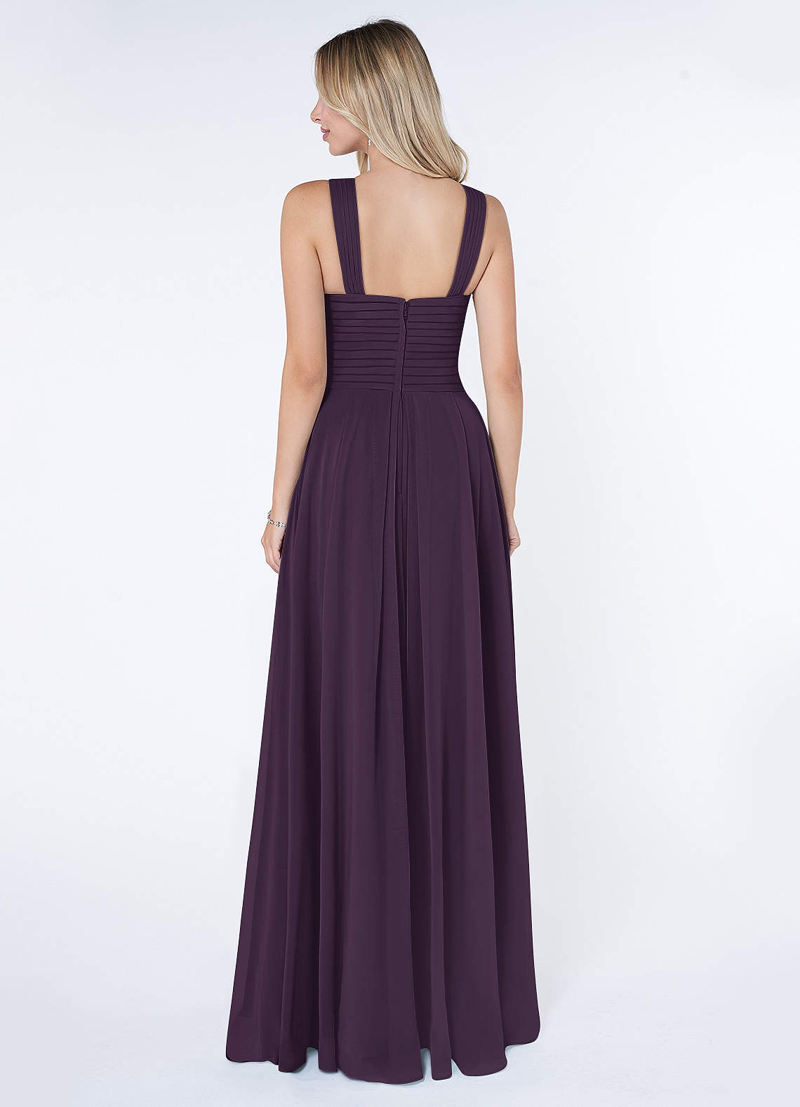 Kaleigh A-Line Halter Chiffon Bridesmaid Dress in Plum