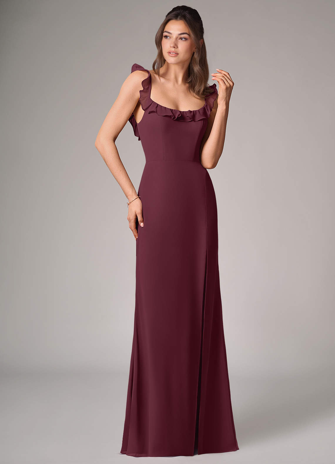 Callie Mermaid Scoop-Neck Chiffon Bridesmaid Dress in Cabernet
