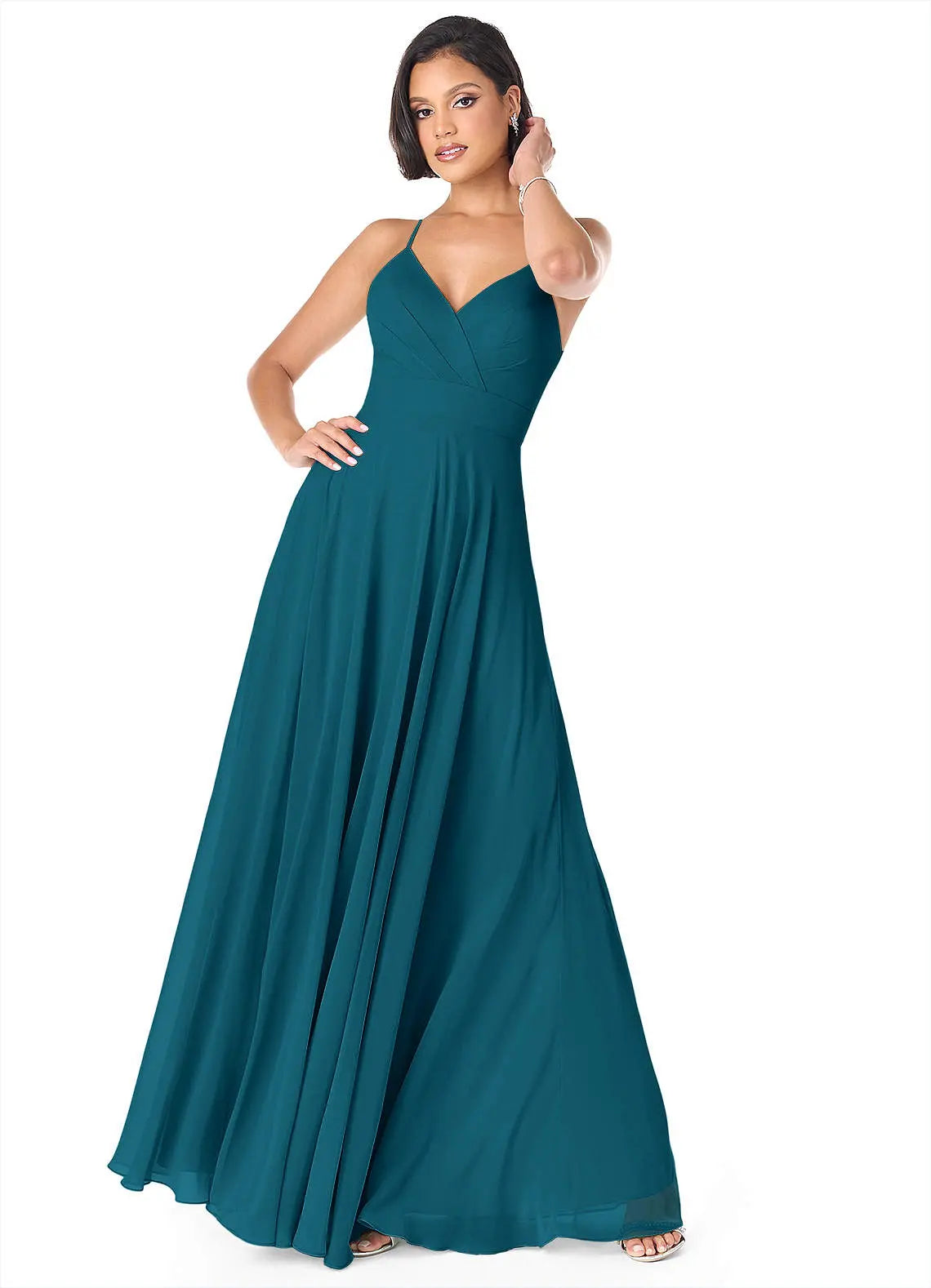 Avelina A-Line V-Neck Chiffon Bridesmaid Dress in Ink Blue