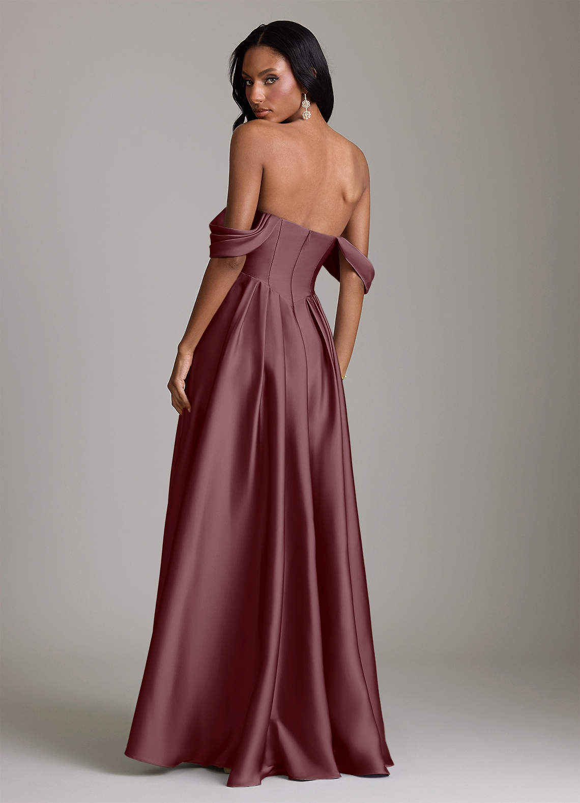 Loisa A-Line Off-the-Shoulder Stretch Satin Bridesmaid Dress in Sangria