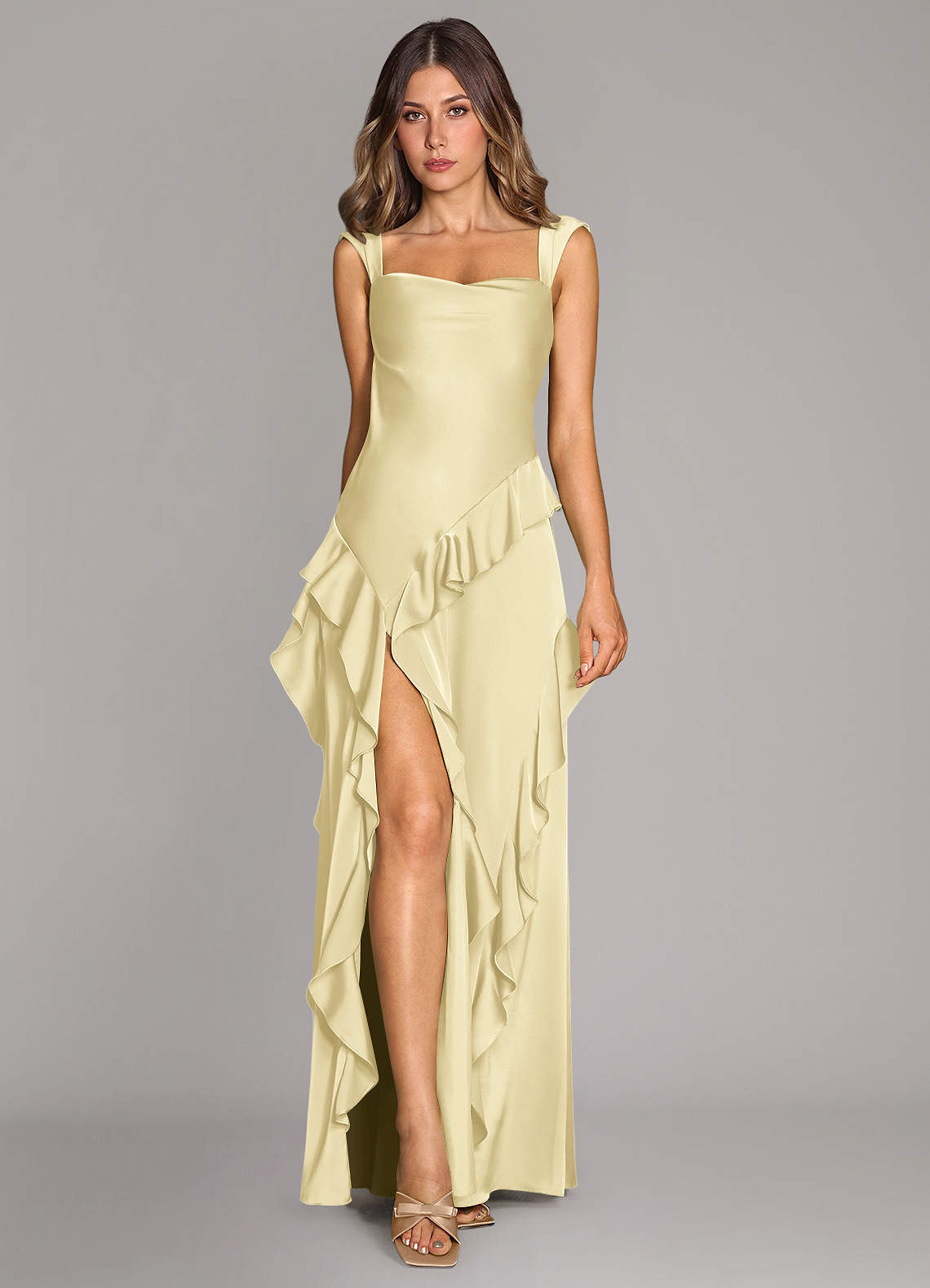 Sloane A-Line Sweetheart Stretch Satin Bridesmaid Dress in Lemon Sorbet