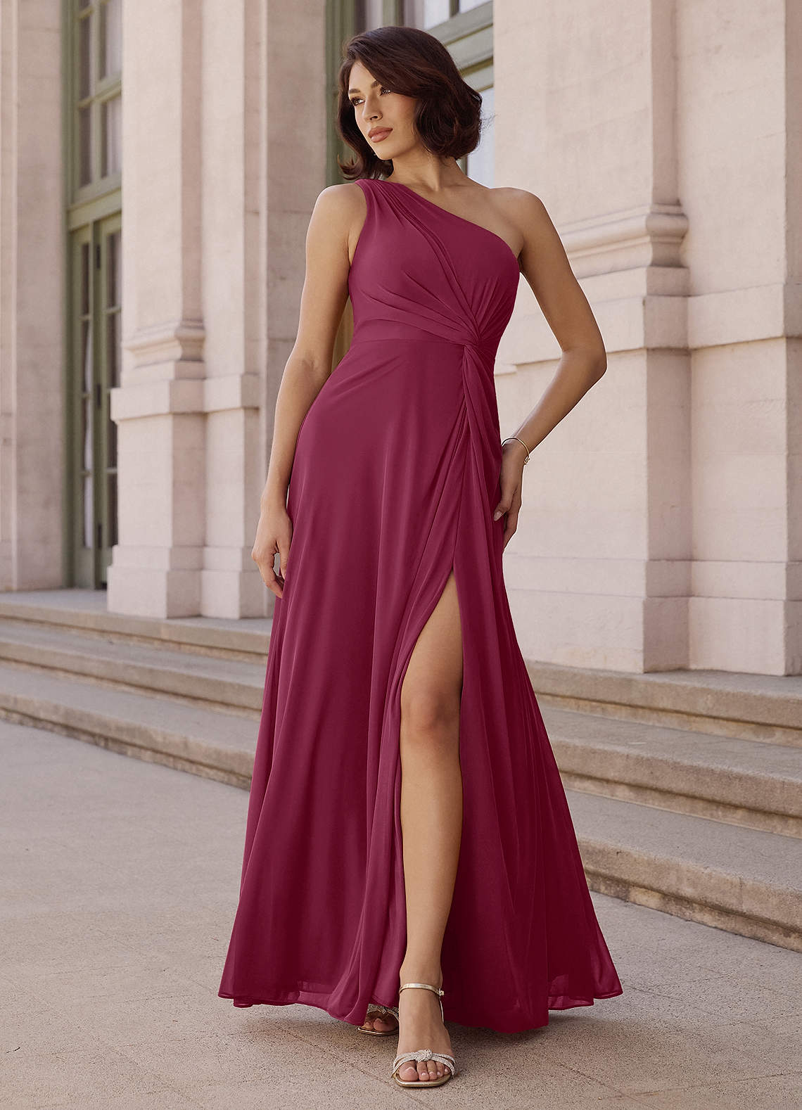 Brooke A-Line One-Shoulder Chiffon Bridesmaid Dress in Mulberry