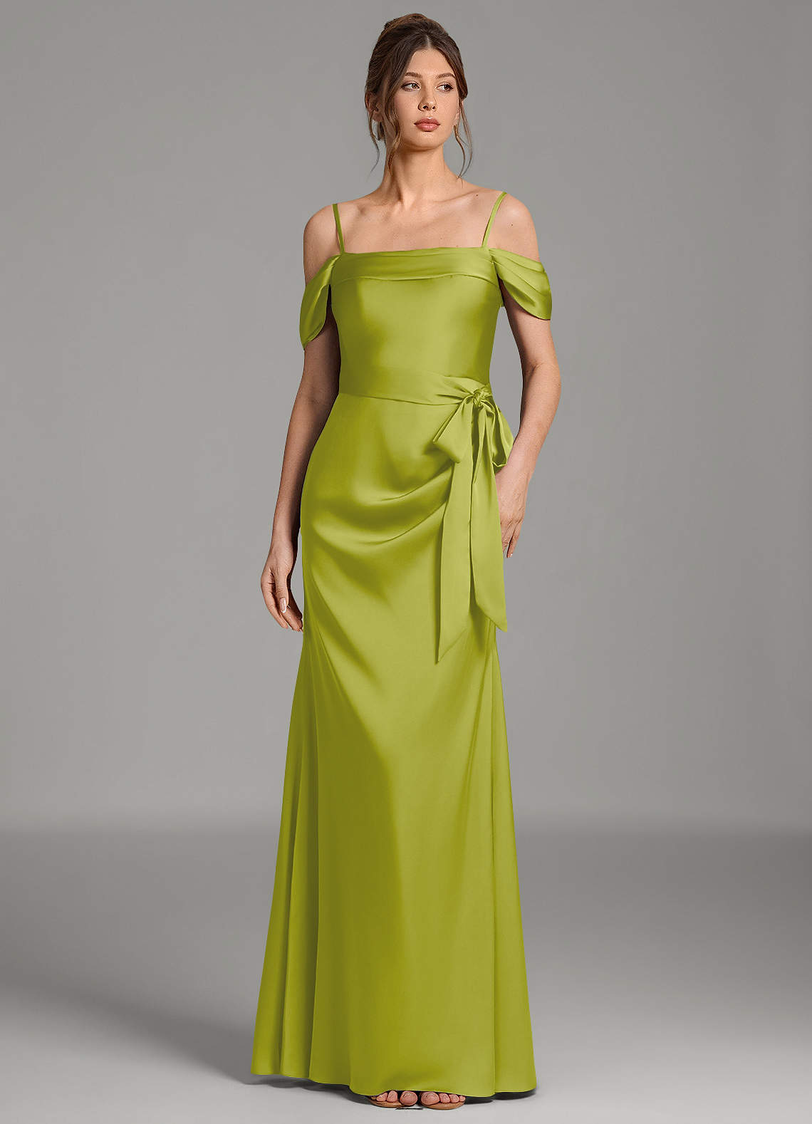 Wyatt Mermaid Off-the-Shoulder Stretch Satin Bridesmaid Dress in Lemongrass