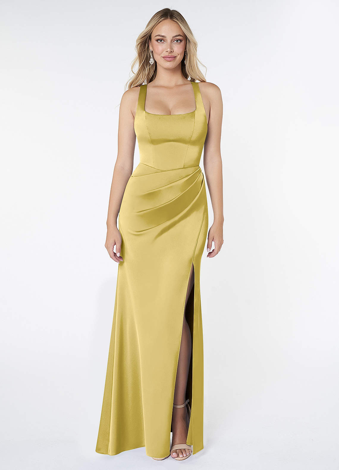 Mero Mermaid Square-Neck Stretch Satin Bridesmaid Dress in Canary