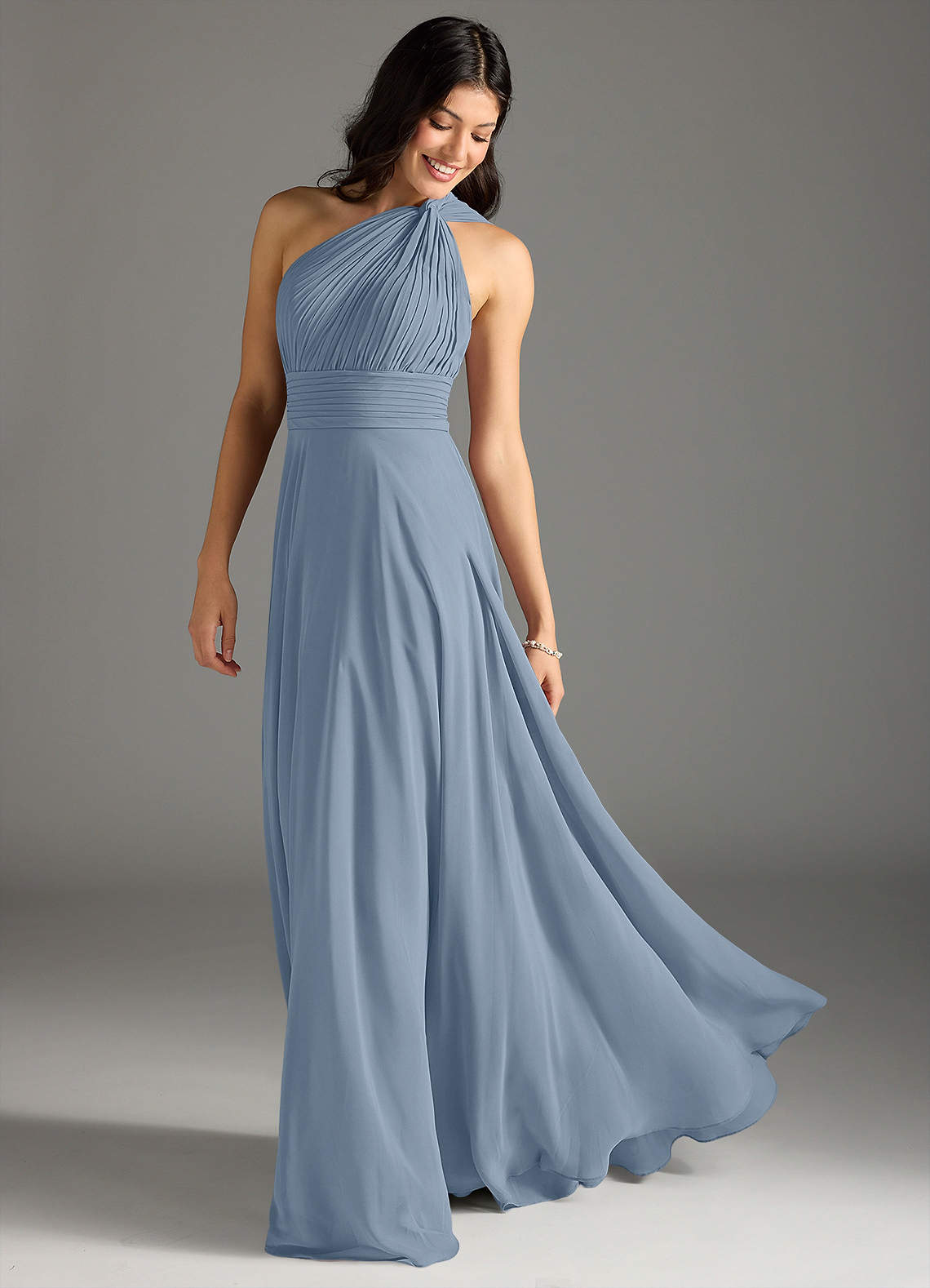 Charlize A-Line One-Shoulder Chiffon Bridesmaid Dress in dusty blue
