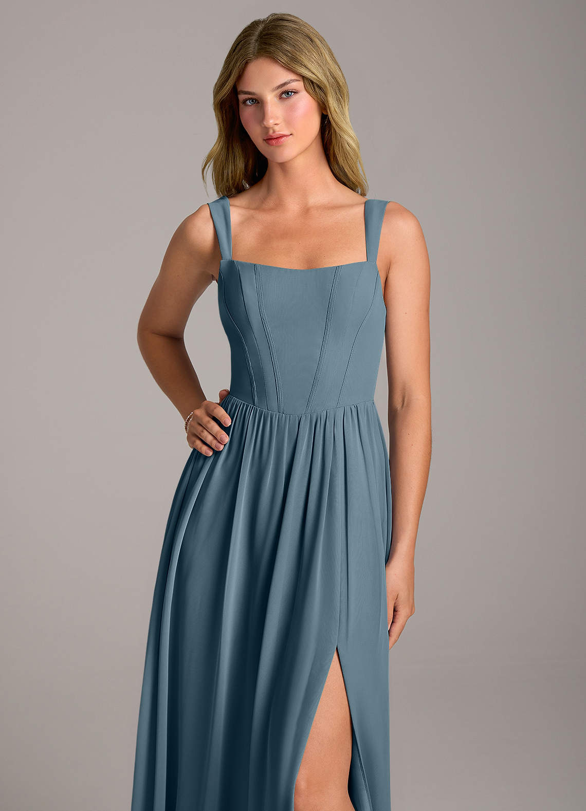 Rosaline A-Line Square-Neck Chiffon Bridesmaid Dress in Twilight
