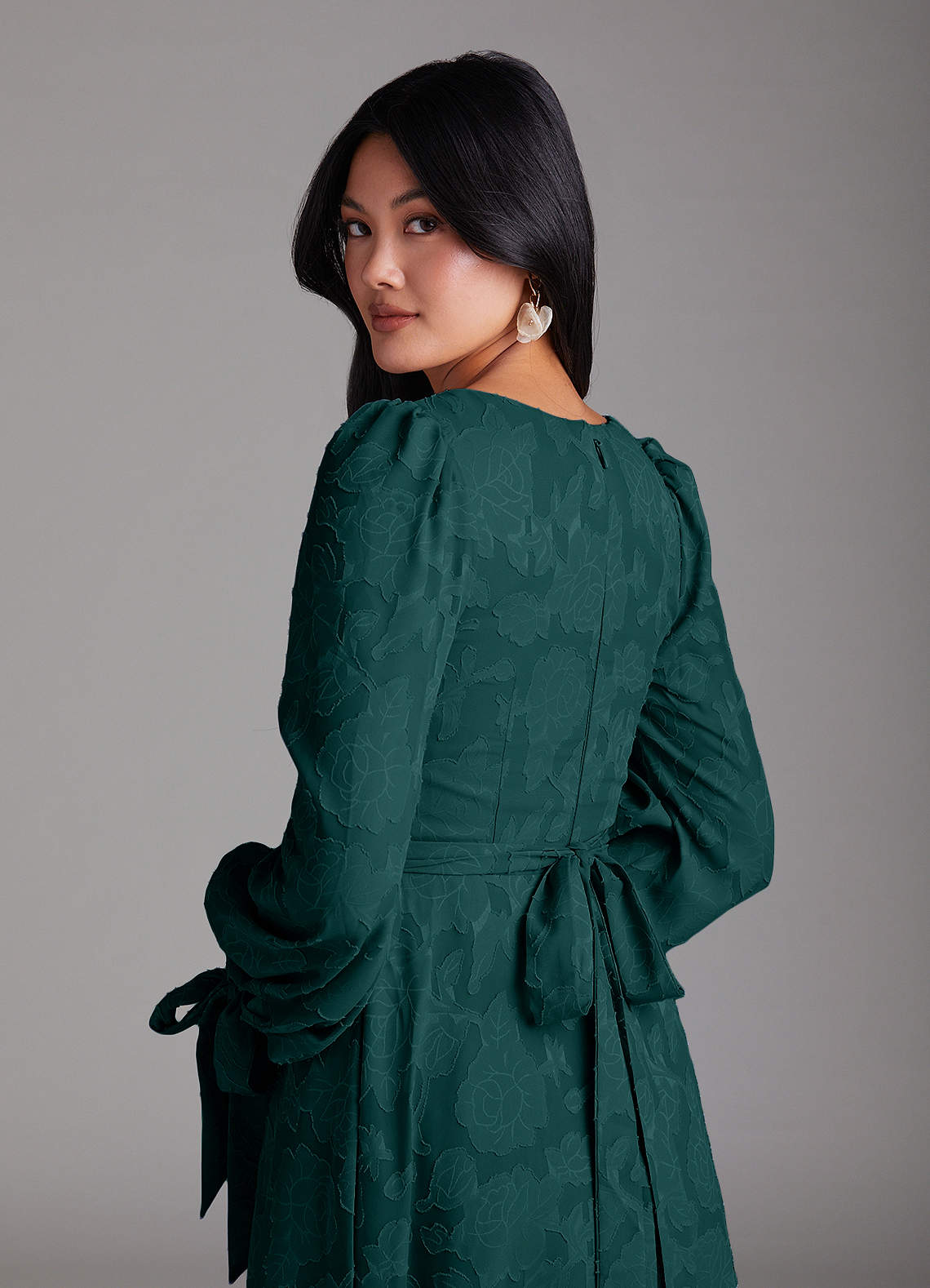 Leonia A-Line Square-Neck Stretch Satin Bridesmaid Dress in Pine