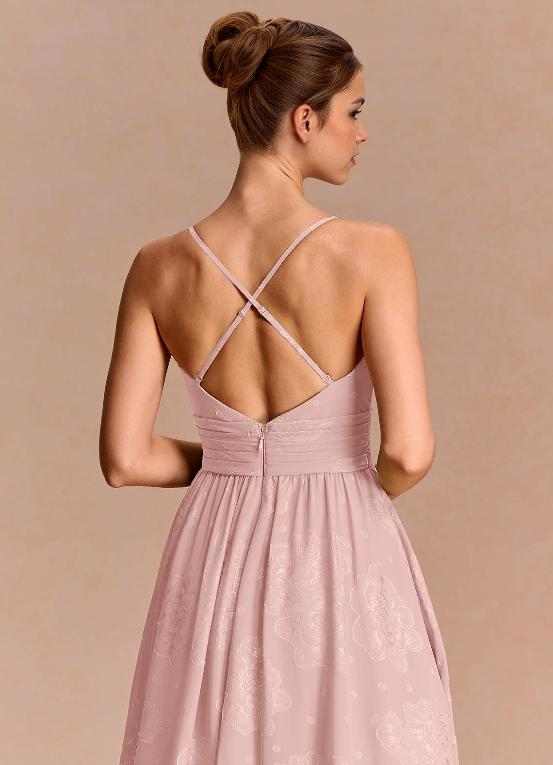 Anaëlle A-Line V-Neck Chiffon Burnout Evening Dress in Powder Pink