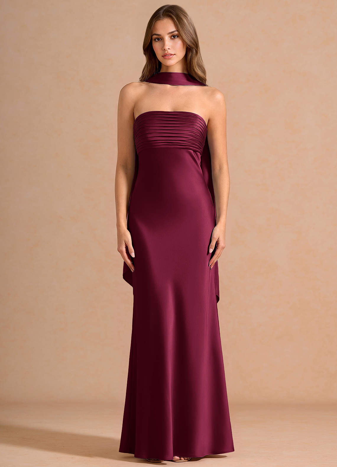 Seraphina A-Line Scarf Stretch Satin Evening Dress in Vintage Sage