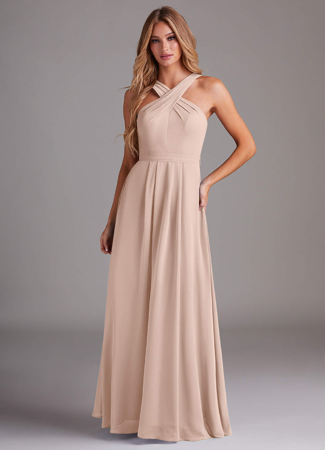 Dixie A-Line Halter Chiffon Bridesmaid Dress in English Rose