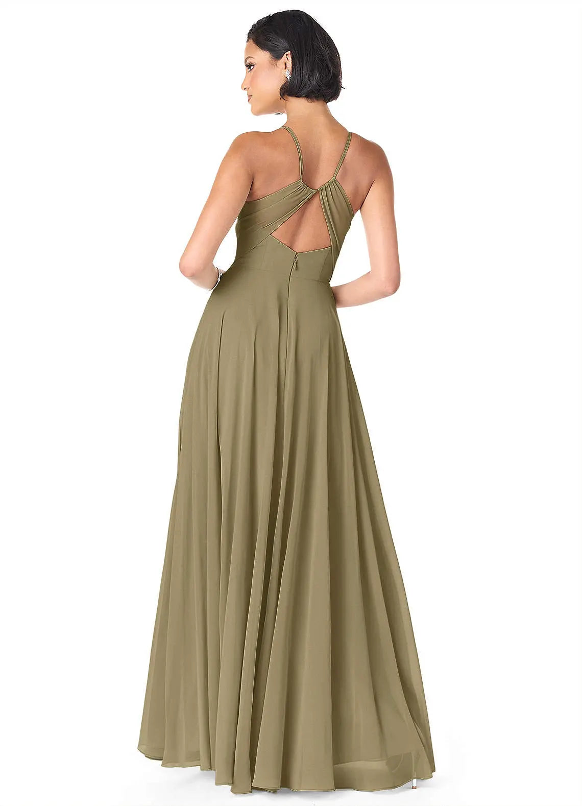 Avelina A-Line V-Neck Chiffon Bridesmaid Dress in Moss Green