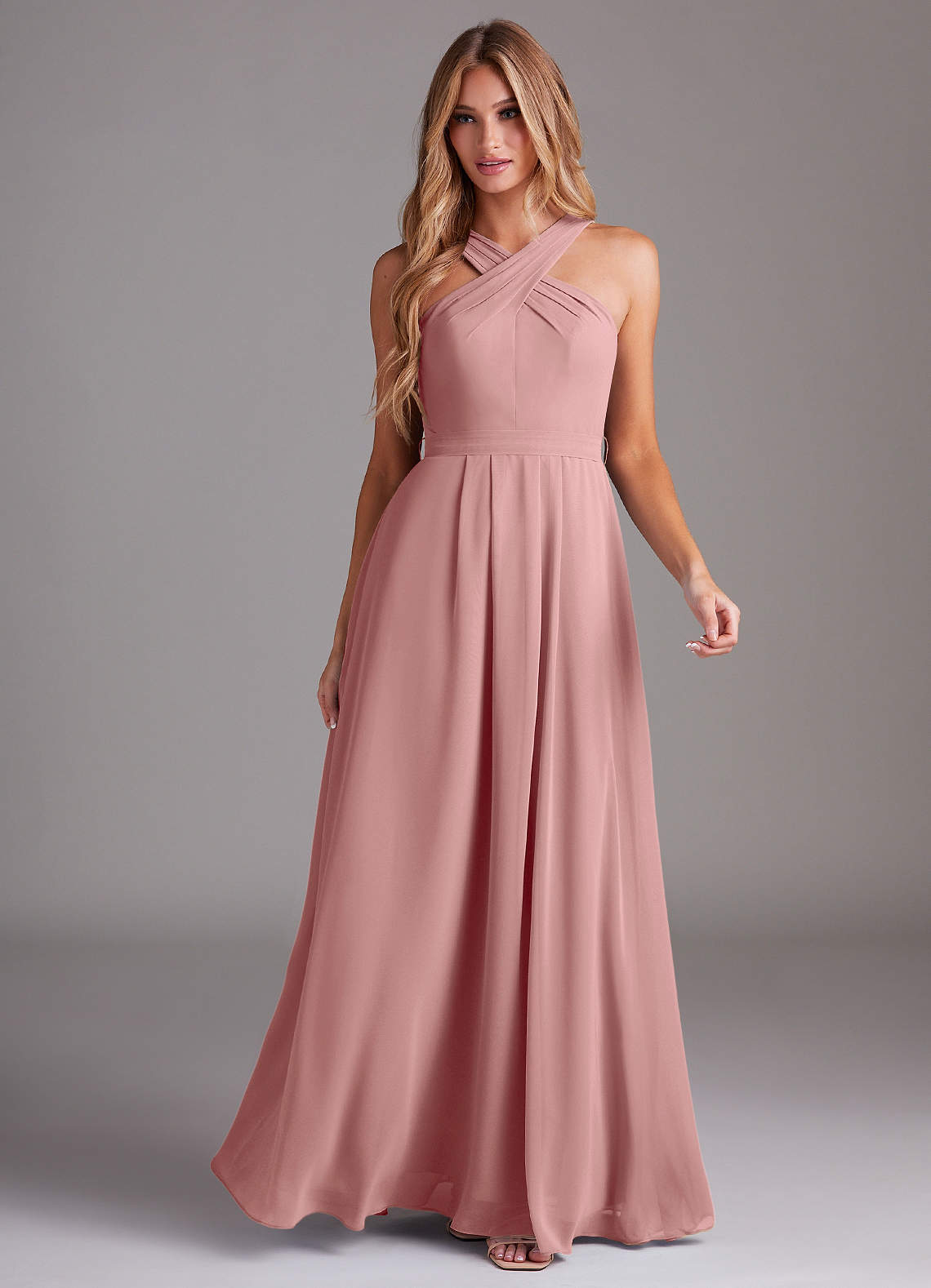 Dixie A-Line Halter Chiffon Bridesmaid Dress in dusty rose