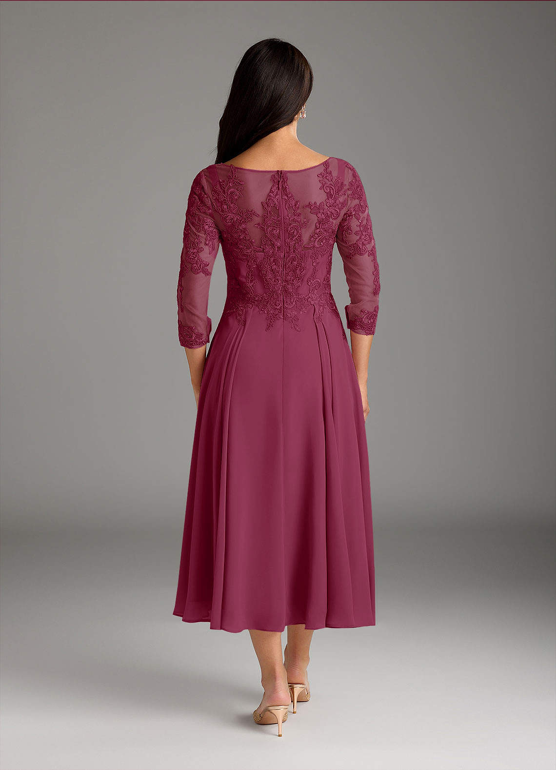 Marge A-Line Scoop-Neck Chiffon and Lace Mother of the Bride Dress in Mulberry