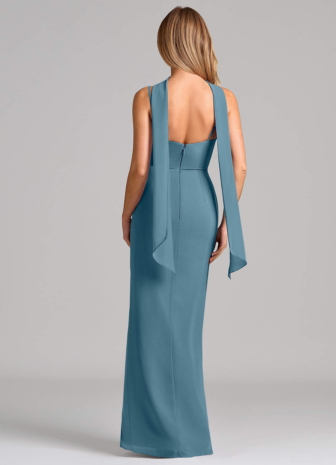 Calandra Sheath Scoop-Neck Chiffon Bridesmaid Dress in Bermuda