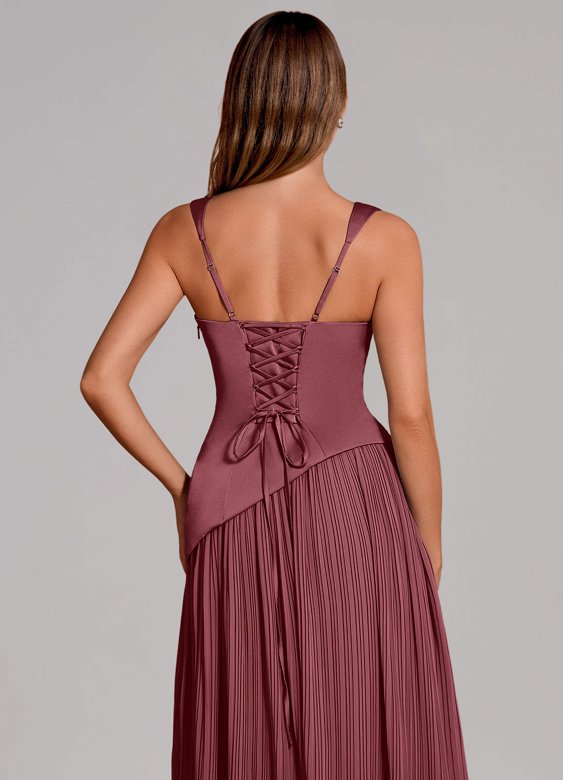 Stephanie A-Line Square-Neck Stretch Satin and Chiffon Bridesmaid Dress in Desert Rose