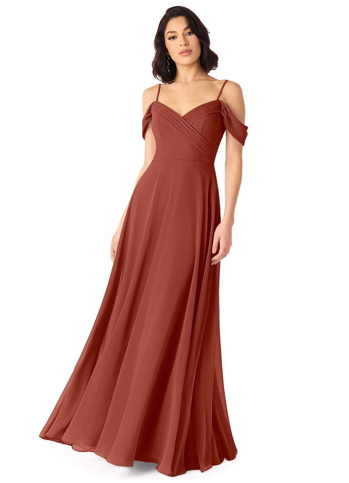 Tancie A-Line Off-the-Shoulder Chiffon Bridesmaid Dress in Auburn