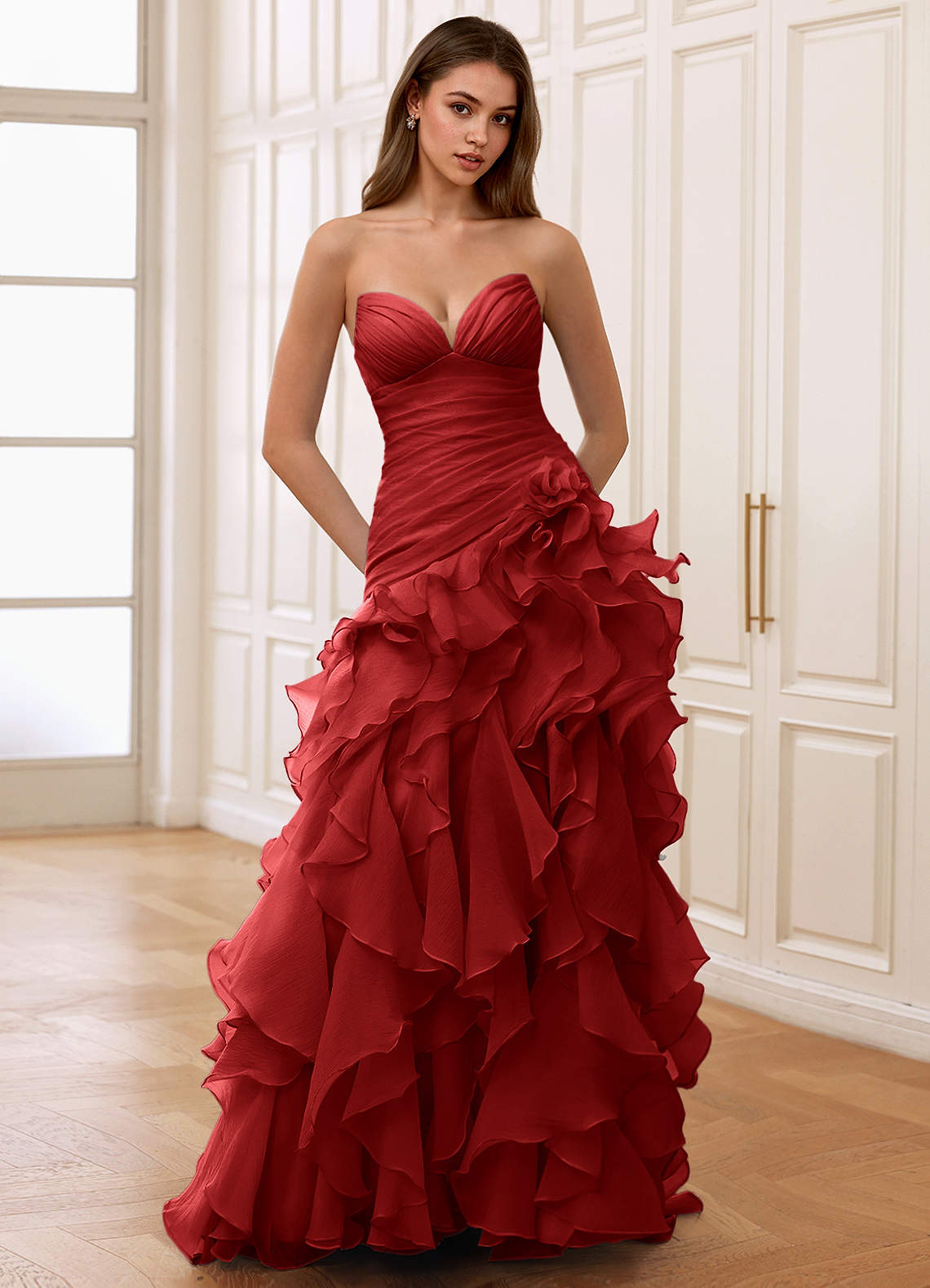 Christabelle Mermaid Sweetheart Chiffon Evening Dress in Red