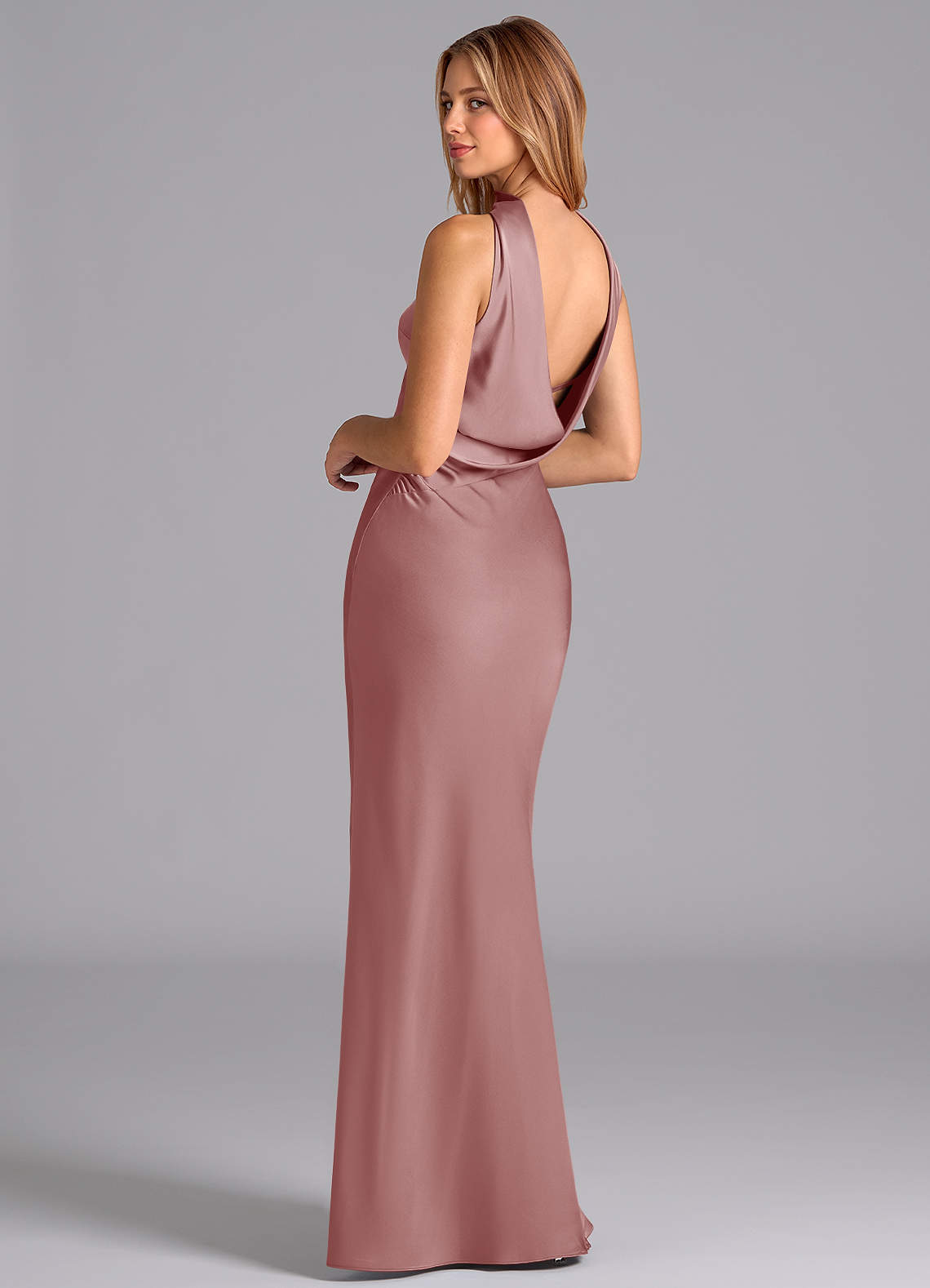 Lusinda Mermaid Strapless Stretch Satin Bridesmaid Dress in dusty rose