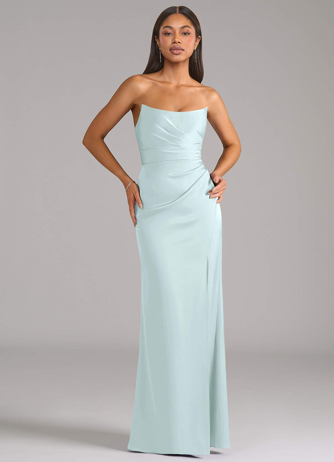 Marla Sheath Strapless Stretch Satin Bridesmaid Dress in Sea Glass