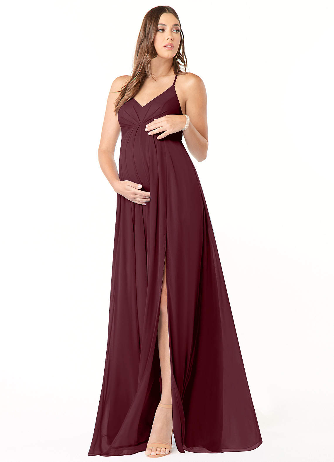 Annabelle A-Line V-Neck Mesh Bridesmaid Dress in Cabernet