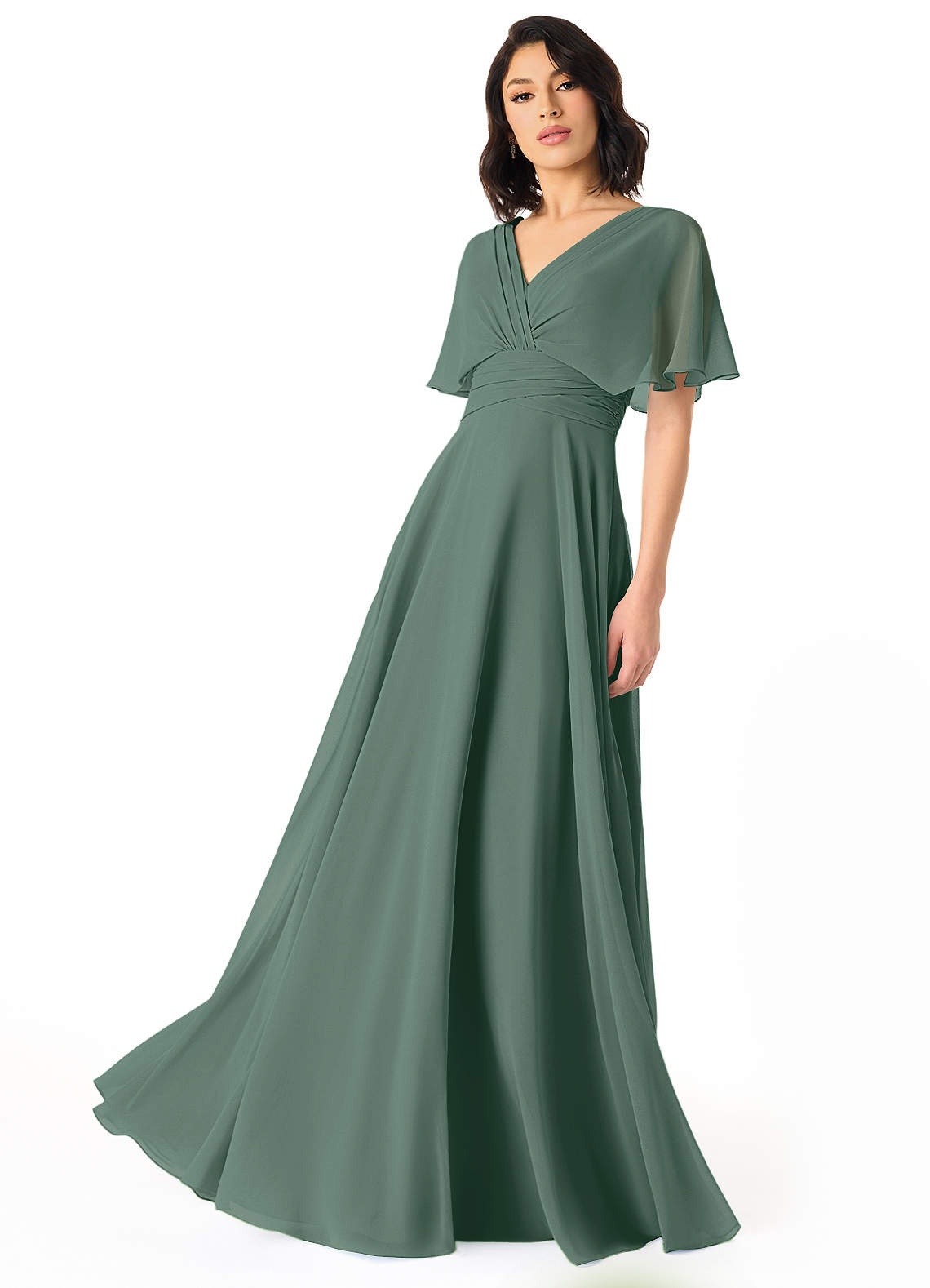 Pamela A-Line V-Neck Chiffon Bridesmaid Dress in Sea Moss