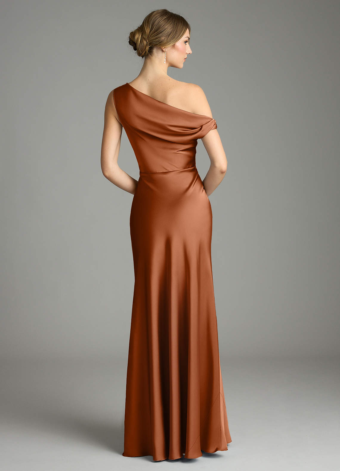 Emerson Mermaid One-Shoulder Stretch Satin Bridesmaid Dress in Copper