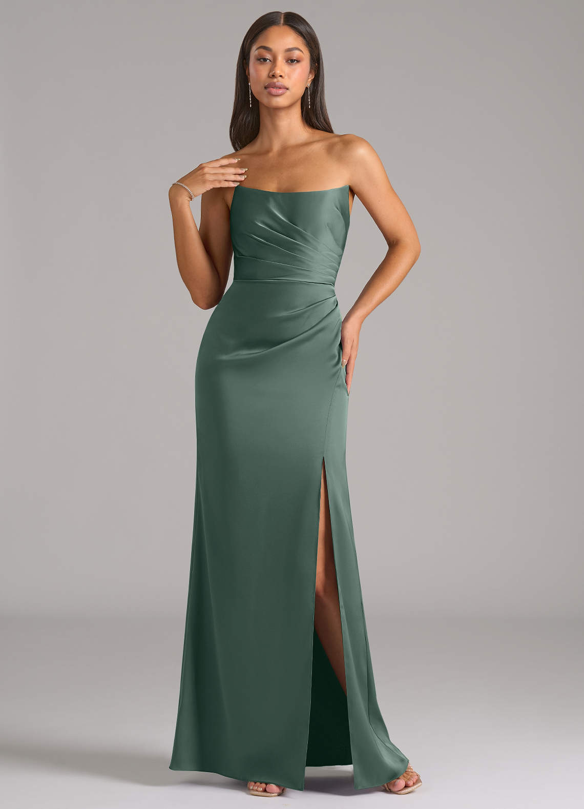 Marla Sheath Strapless Stretch Satin Bridesmaid Dress in Sea Moss