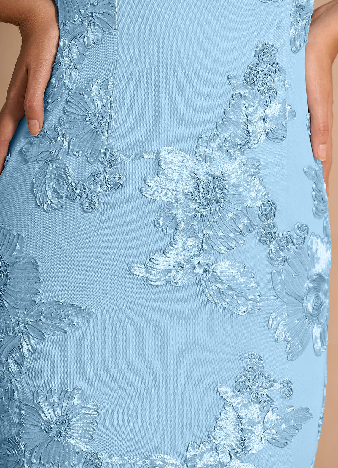 Ivellea Mermaid V-Neck Mesh Evening Dress in Sky Blue