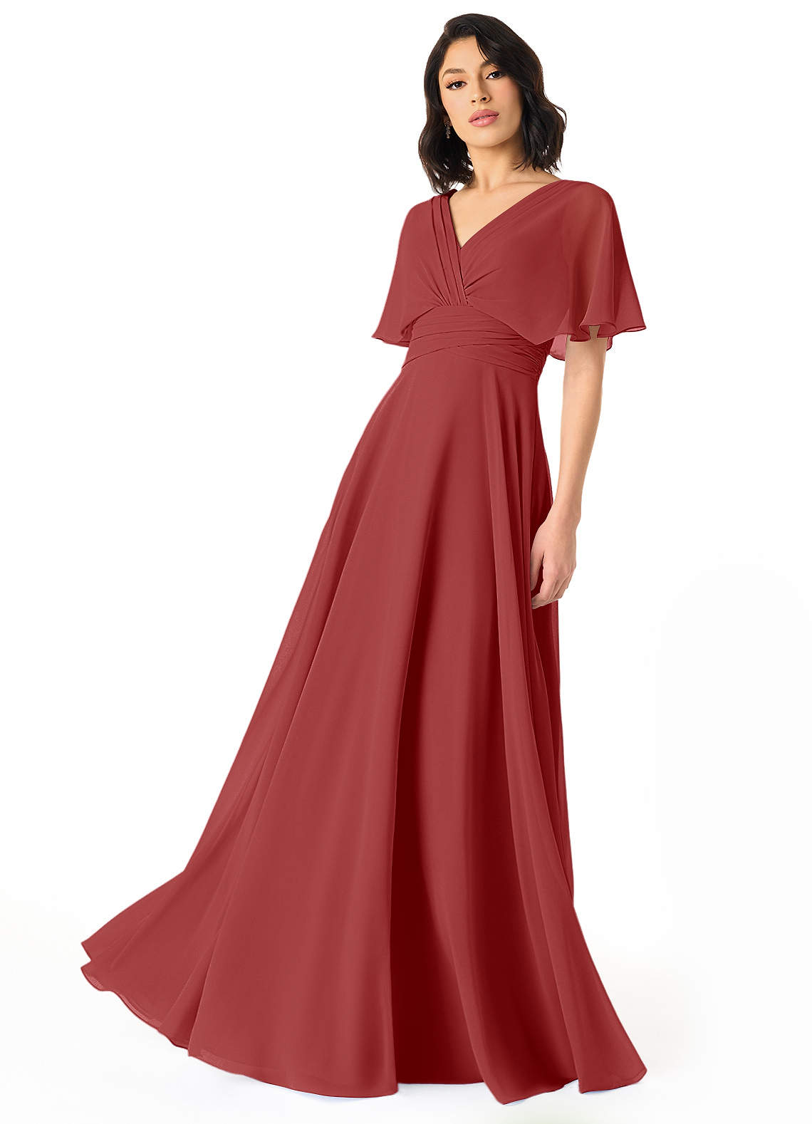 Pamela A-Line V-Neck Chiffon Bridesmaid Dress in Rust