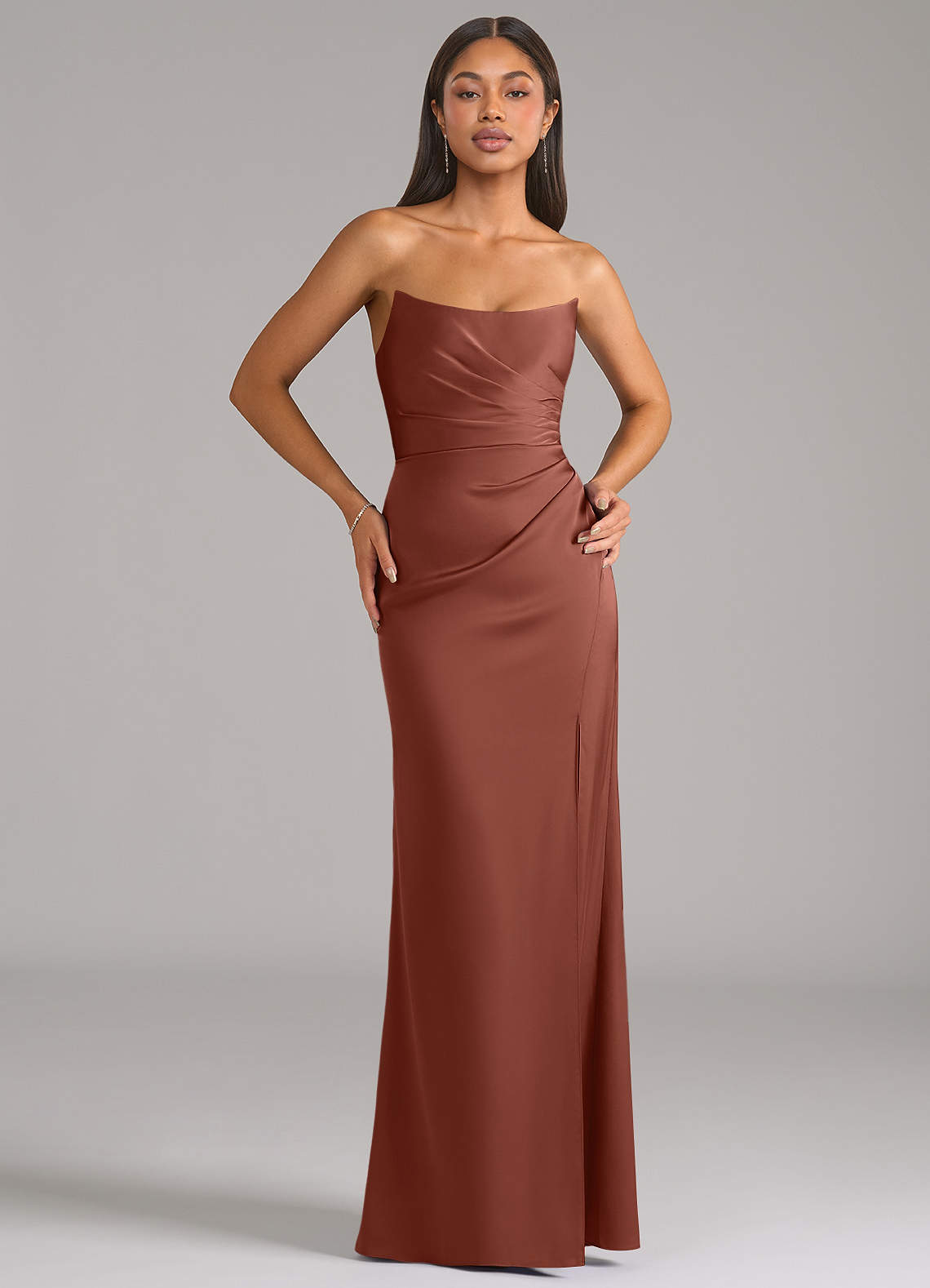 Marla Sheath Strapless Stretch Satin Bridesmaid Dress in Auburn