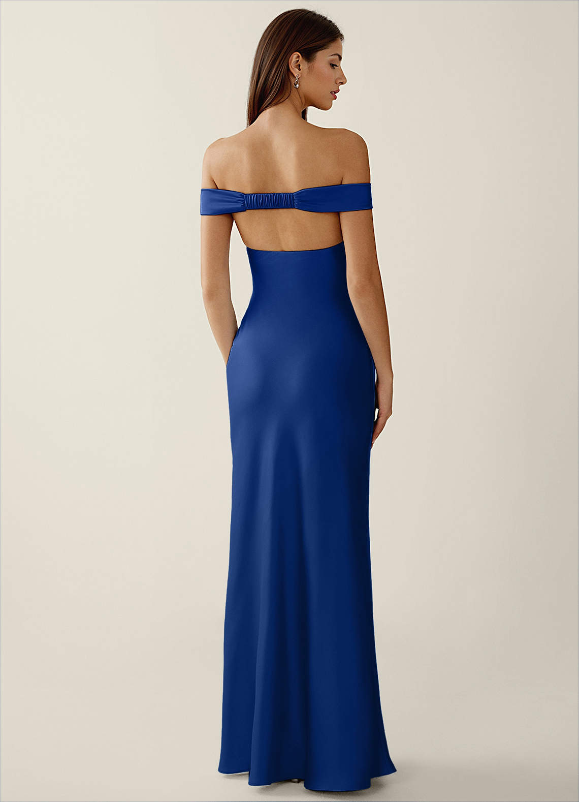 Gwendonme Sheath Off-the-Shoulder Satin Crystal Linen Evening Dress in Royal Blue
